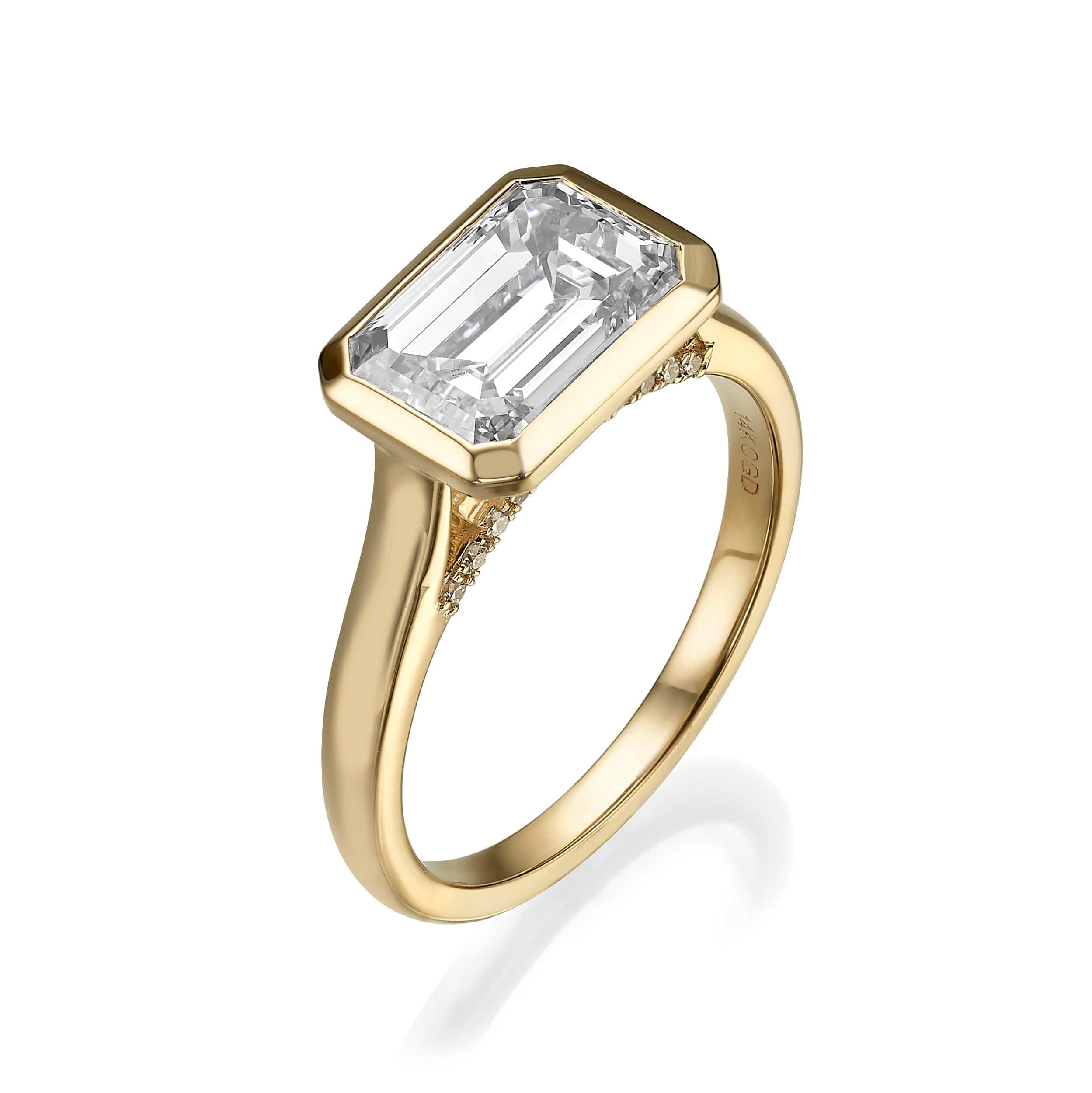 3.18 Carat Lab Grown Emerald Cut Diamond East-West Bezel Engagement Ring - Image 2