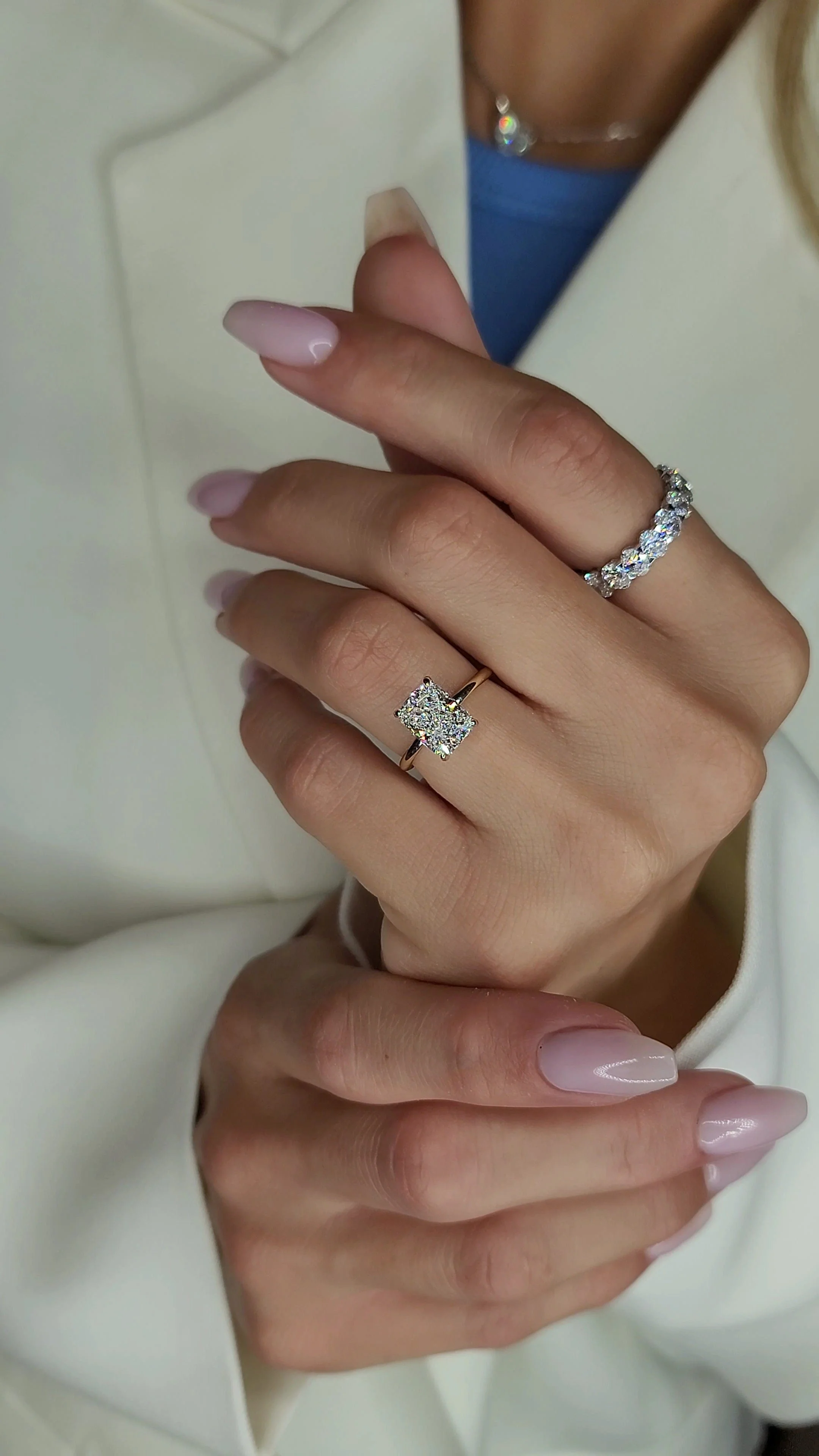 3.18 Carats Lab Grown Elongated Cushion Cut Solitaire Hidden Halo Diamond Engagement Ring - Image 2