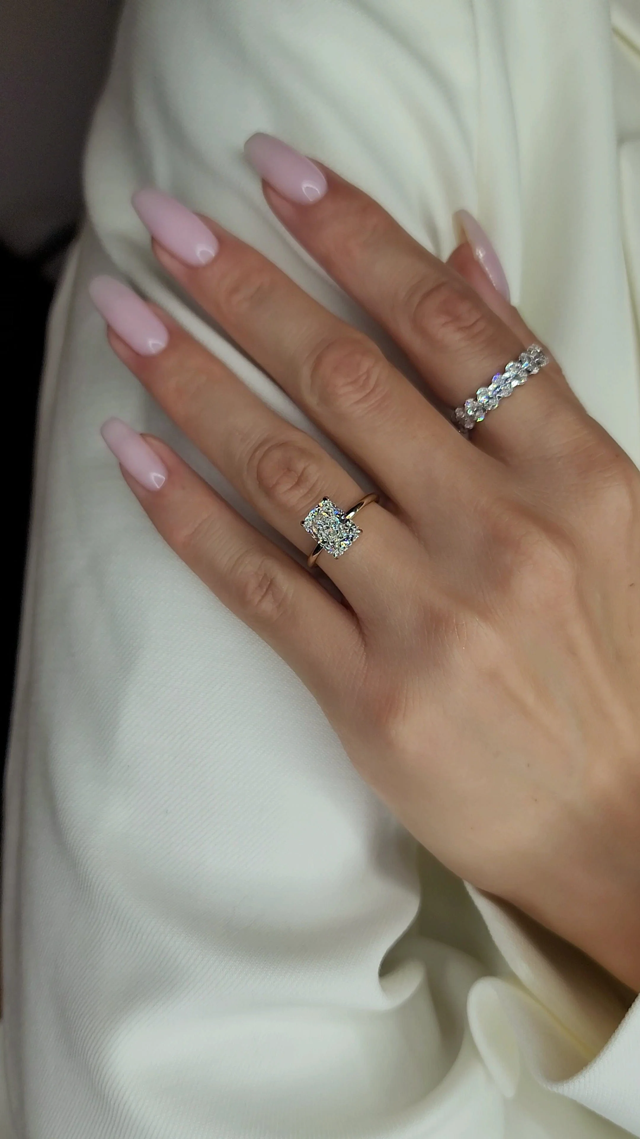 3.18 Carats Lab Grown Elongated Cushion Cut Solitaire Hidden Halo Diamond Engagement Ring - Image 4