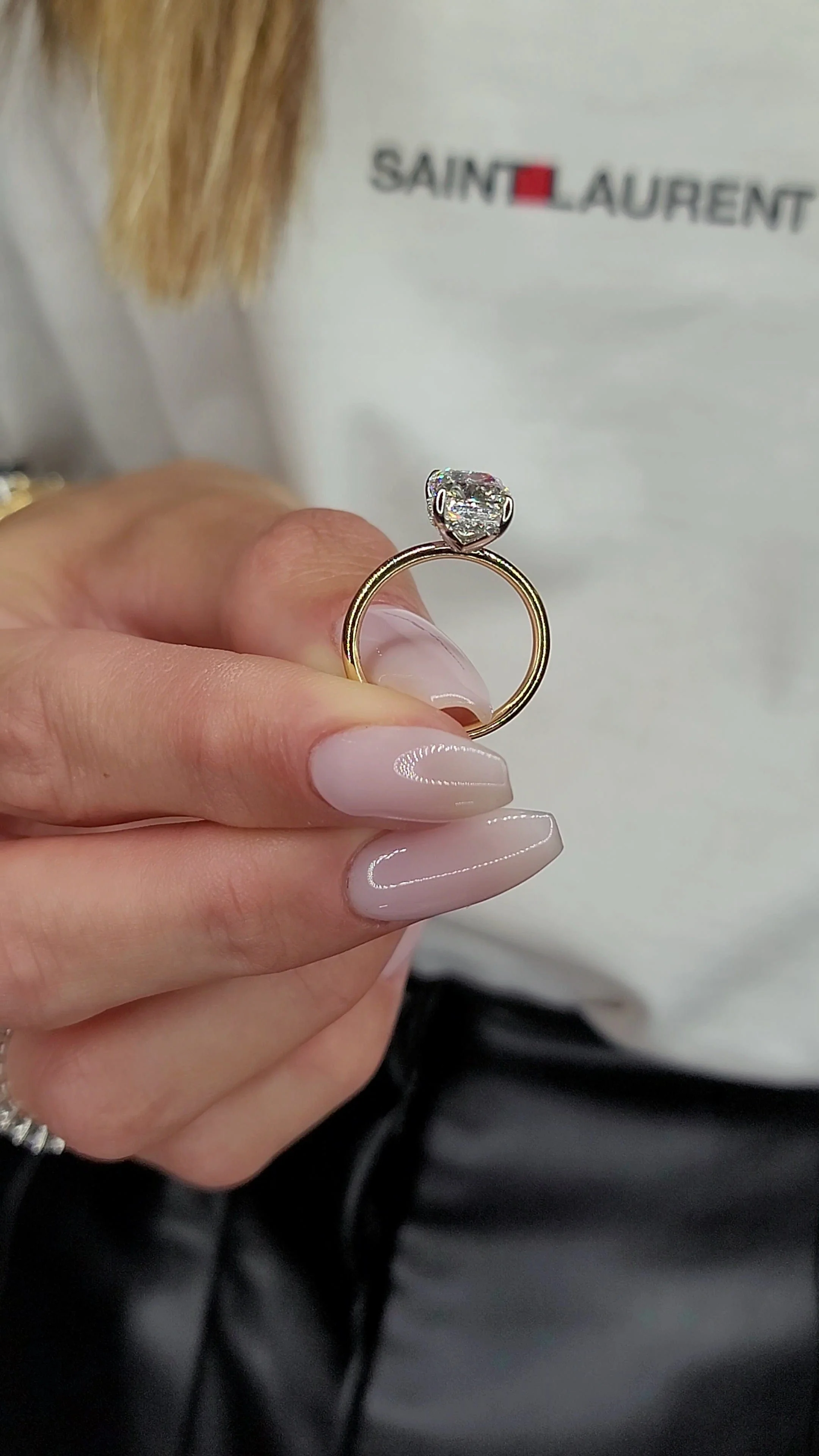 3.18 Carats Lab Grown Elongated Cushion Cut Solitaire Hidden Halo Diamond Engagement Ring - Image 5
