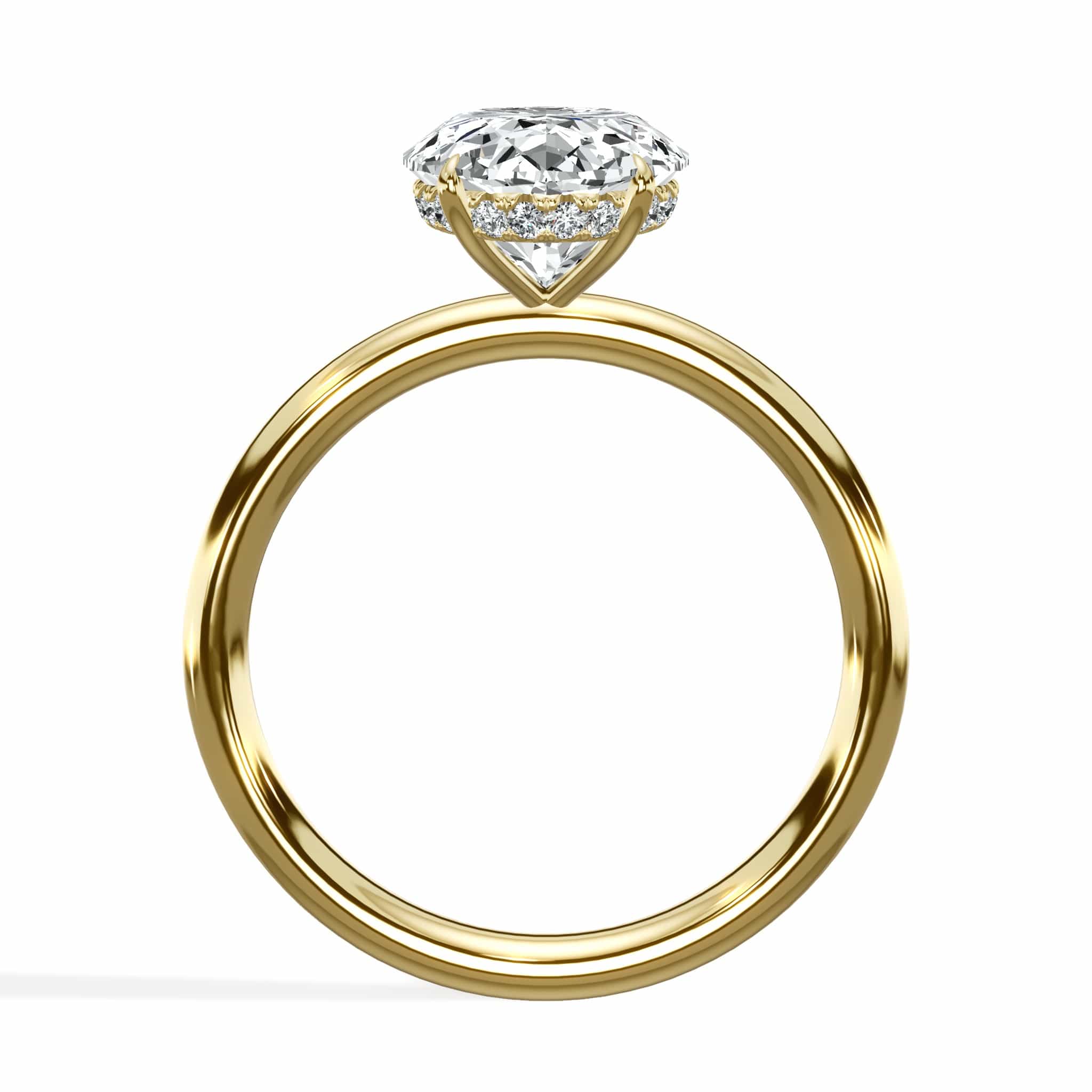3.18 Carats Lab Grown Oval Cut Lab Grown Diamond Solitaire Hidden Halo Engagement Ring In Yellow Gold - Image 2