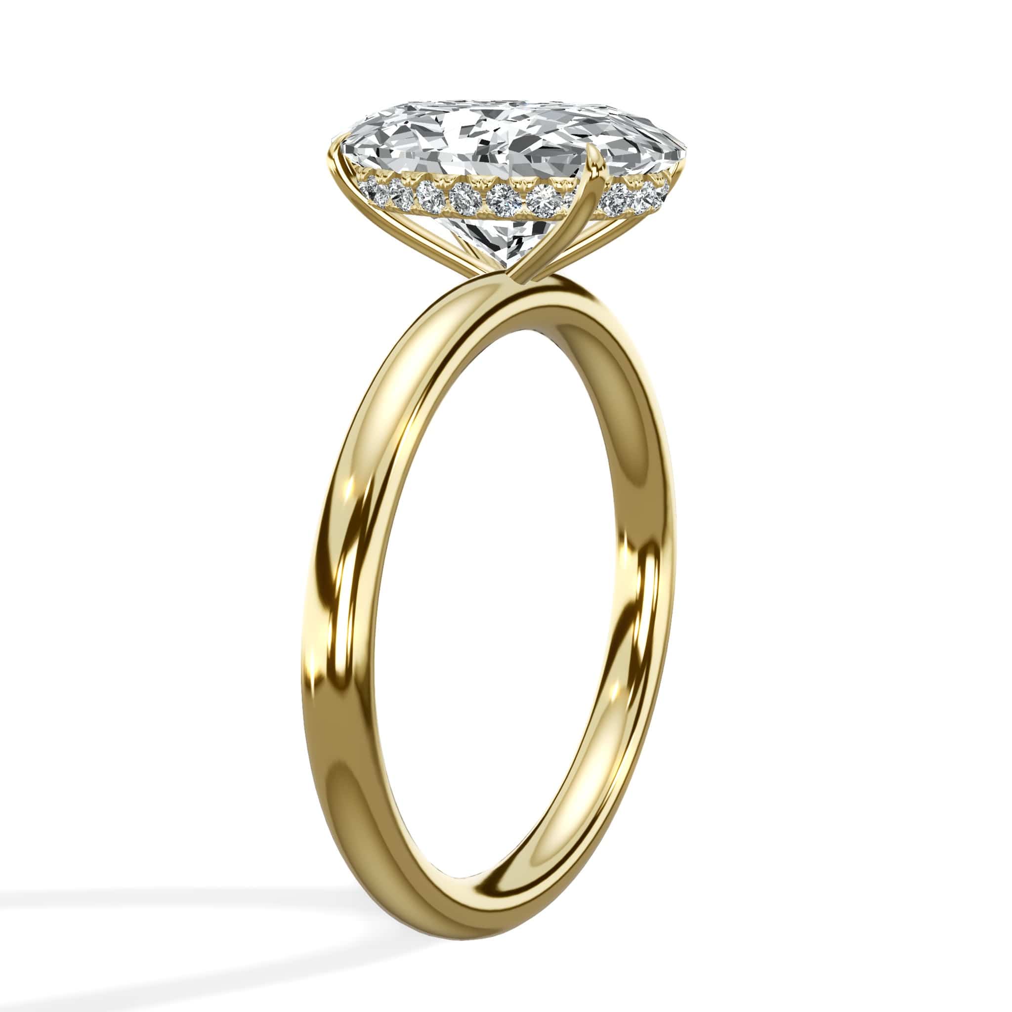 3.18 Carats Lab Grown Oval Cut Lab Grown Diamond Solitaire Hidden Halo Engagement Ring In Yellow Gold - Image 3