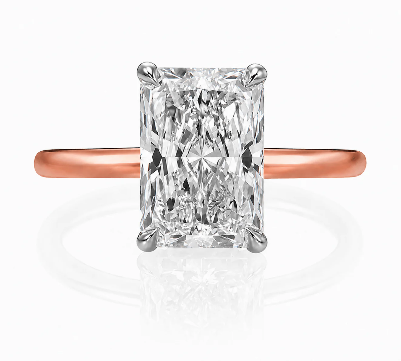3.18 Carats Lab Grown Radiant Cut Two Tone Solitaire Hidden Halo Diamond Engagement Ring