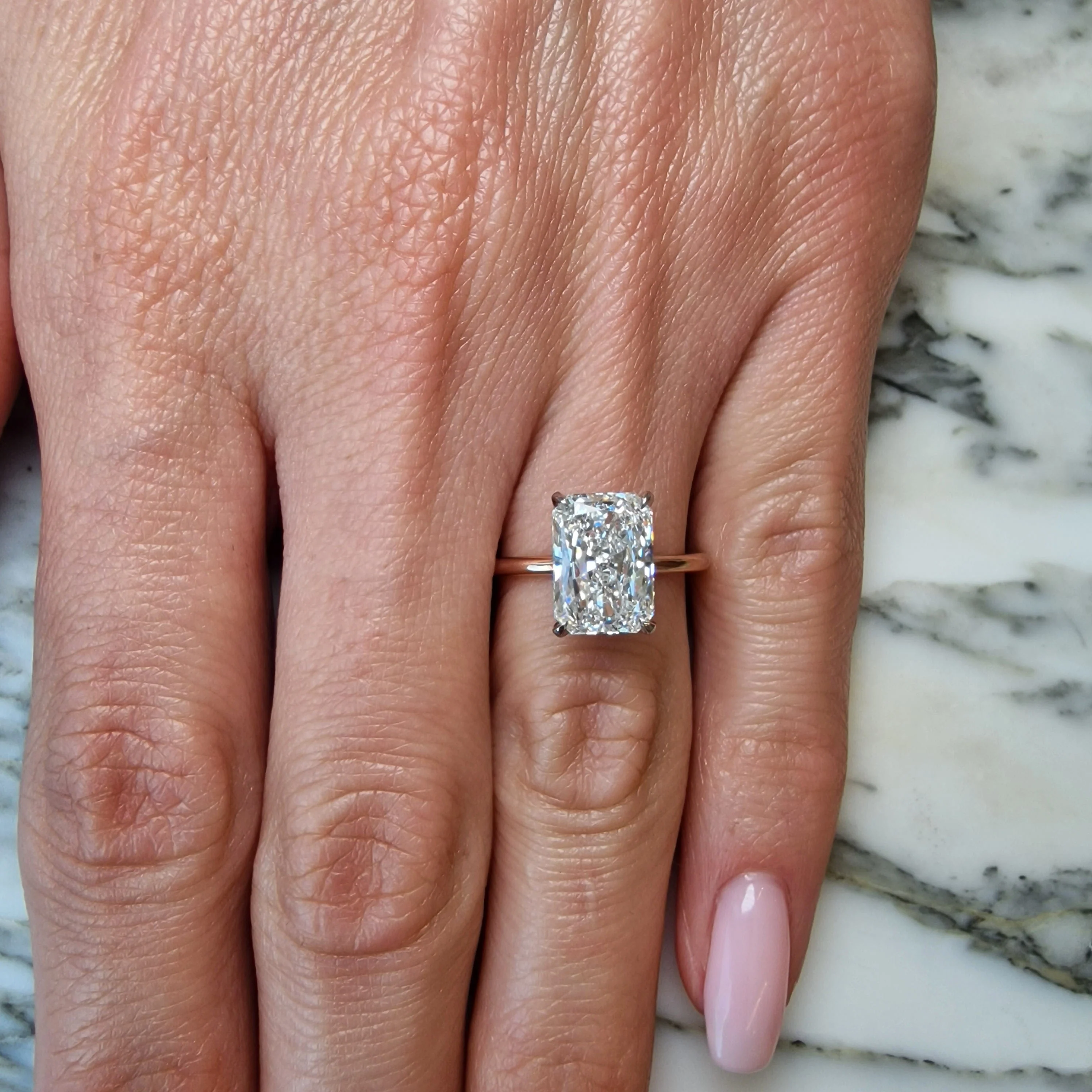 3.18 Carats Lab Grown Radiant Cut Two Tone Solitaire Hidden Halo Diamond Engagement Ring - Image 2