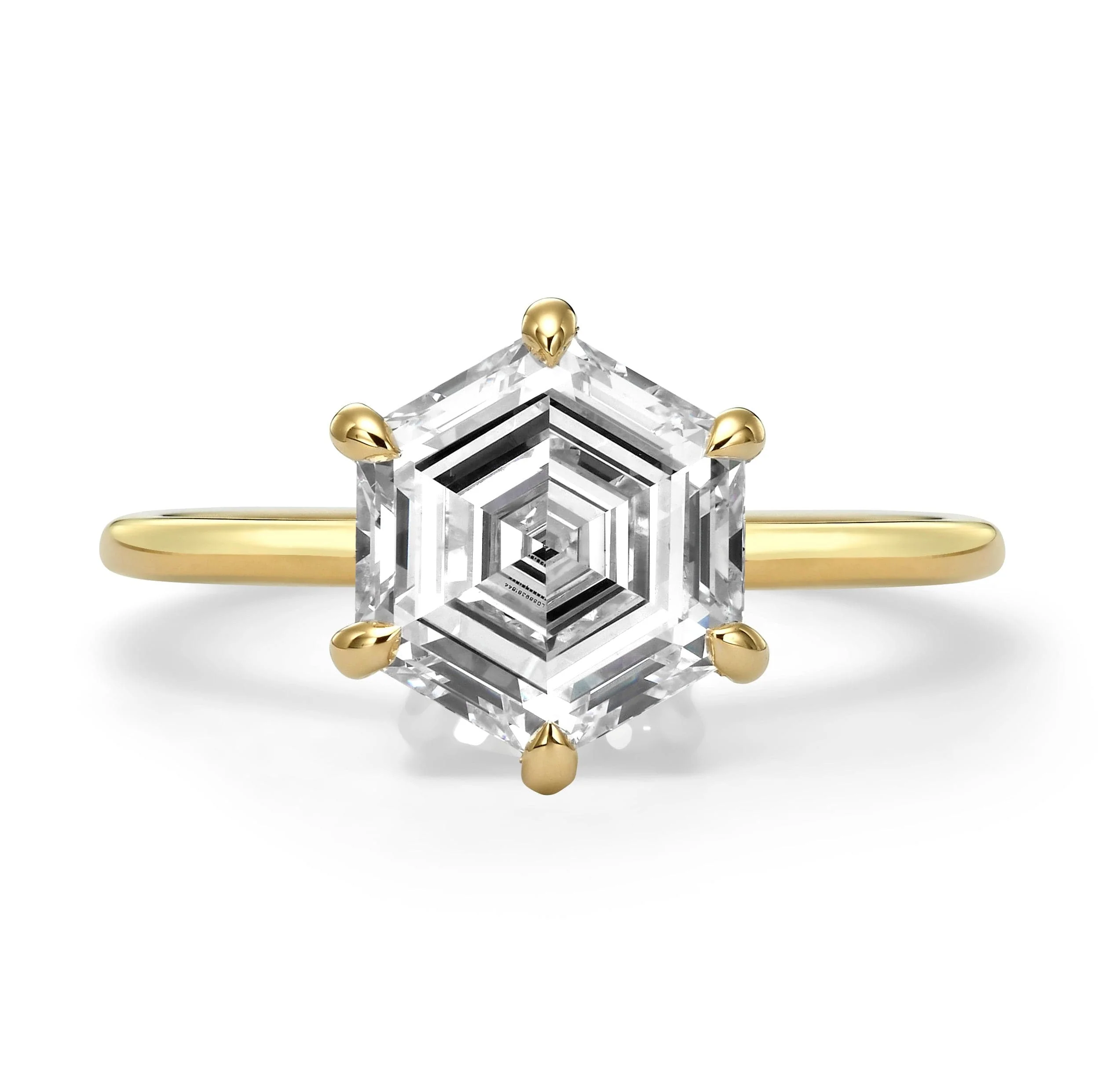 3.20 Carats Lab Grown Hexagon Cut Solitaire Hidden Halo Diamond Engagement Ring