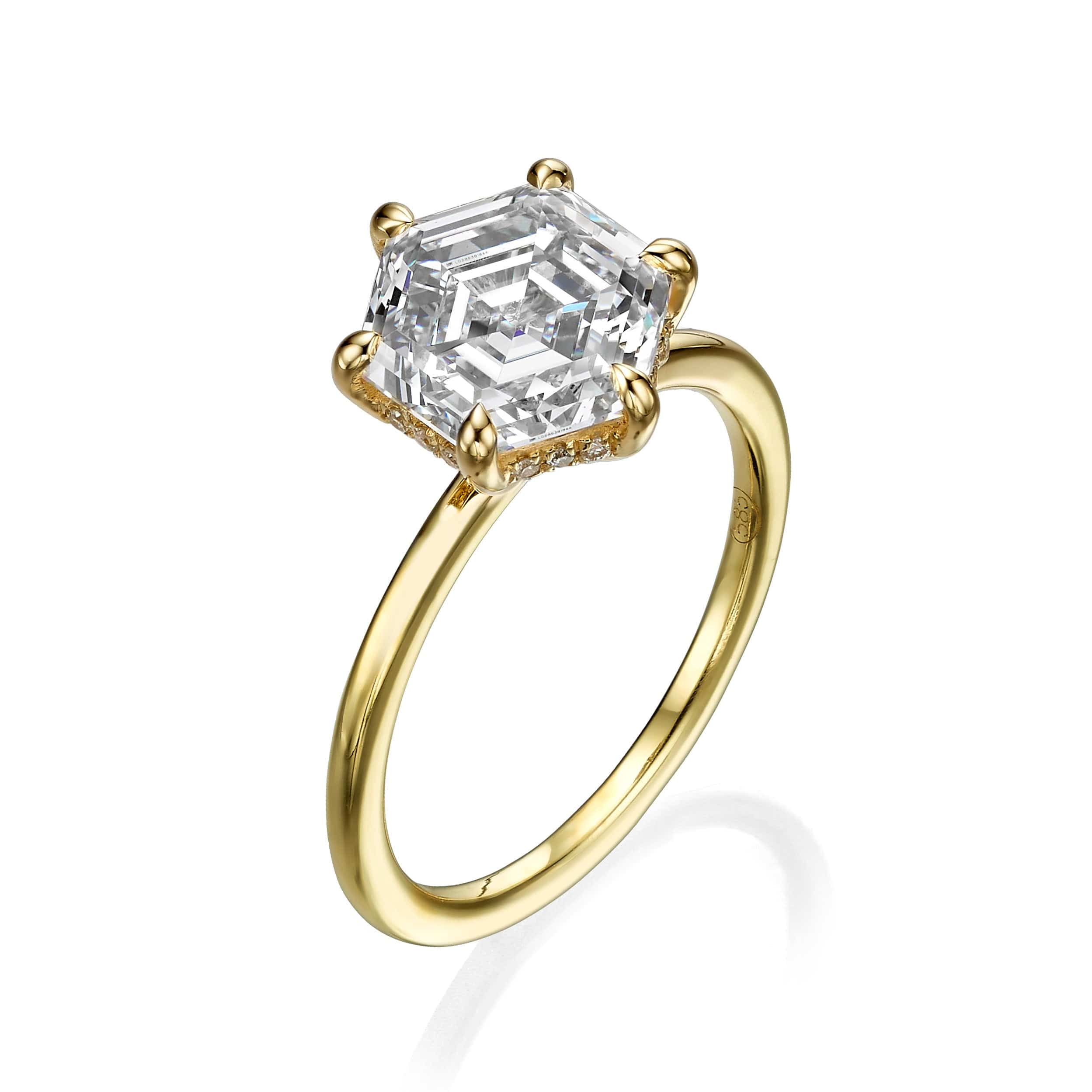 3.20 Carats Lab Grown Hexagon Cut Solitaire Hidden Halo Diamond Engagement Ring - Image 2