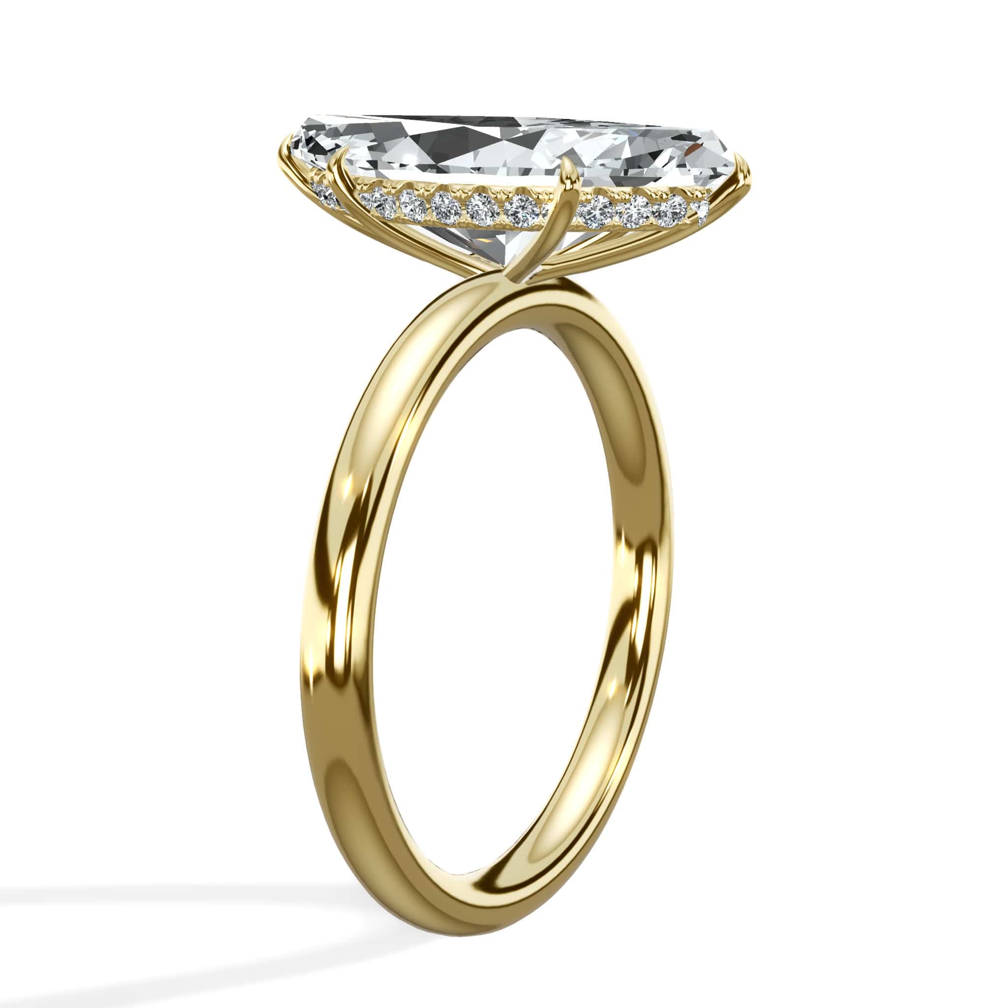 3.20 Carats Lab Grown Marquise Cut Solitaire Hidden Halo Diamond Engagement Ring - Image 3