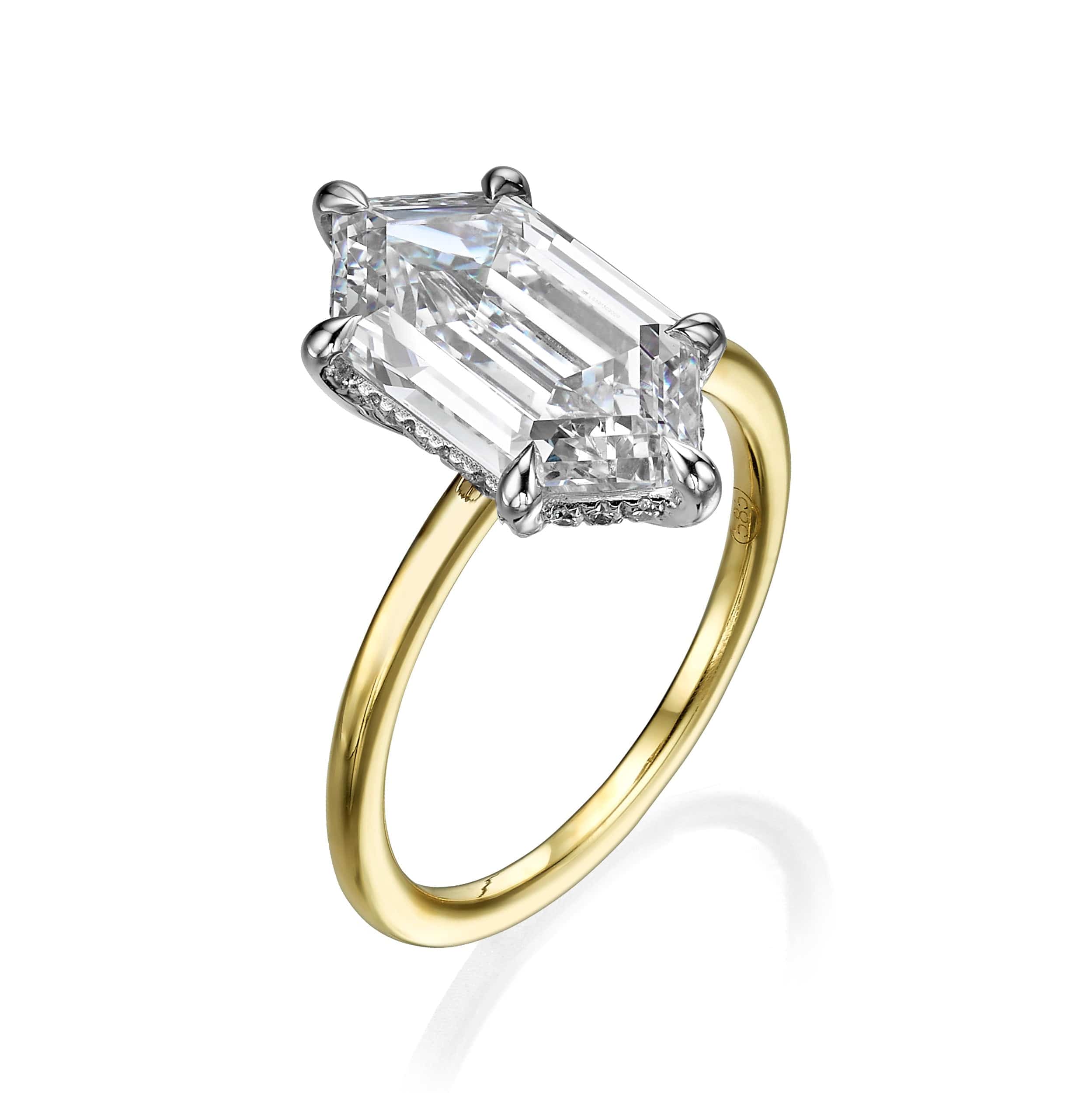 3.22 Carats Lab Grown Elongated Hexagon Cut Solitaire Hidden Halo Diamond Engagement Ring - Image 2
