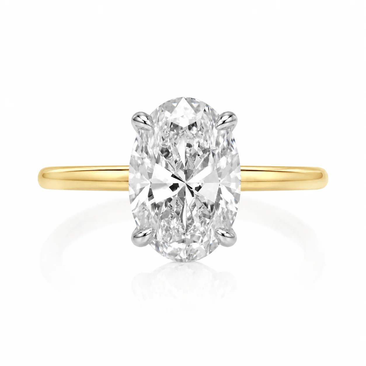 3 Carat Lab Grown Oval Cut Two Tone Solitaire Hidden Halo Diamond Engagement Ring Yellow Gold