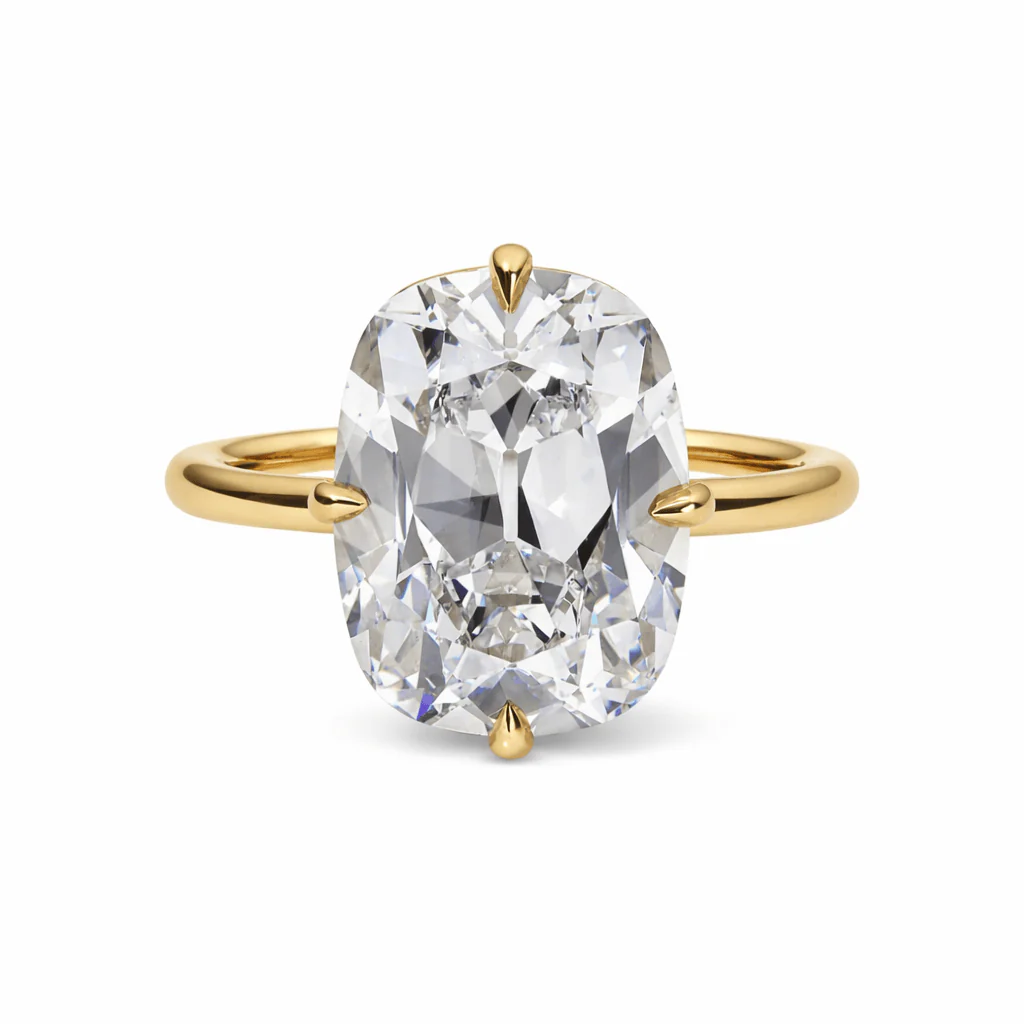 3.22 Carat Lab Grown Elongated Old Mine Cut Diamond Compass Solitaire Engagement Ring
