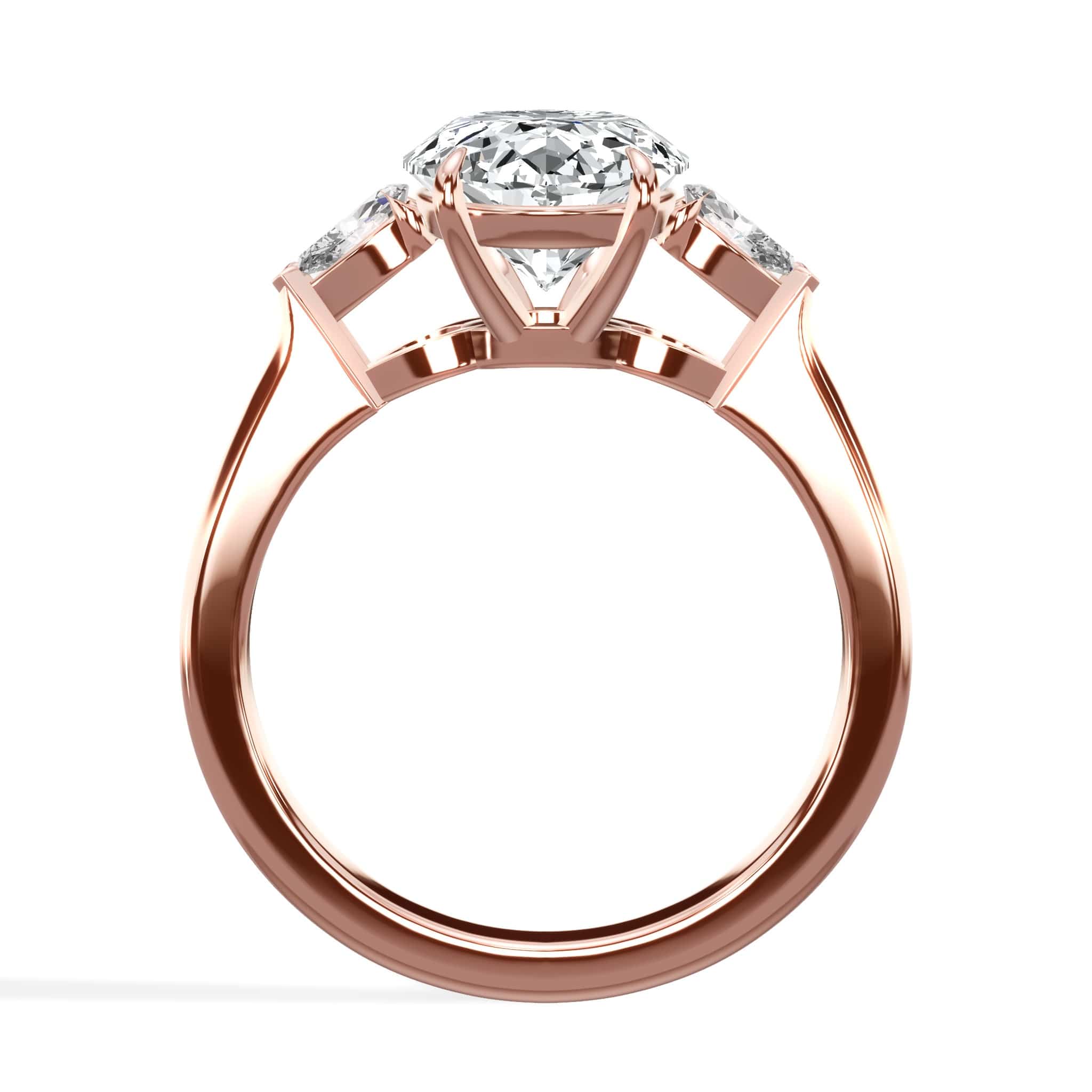 3.38 Carat Lab Grown Oval Cut with Pear Shaped Side Stones Diamond Engagement Ring in Rose Gold - Image 2
