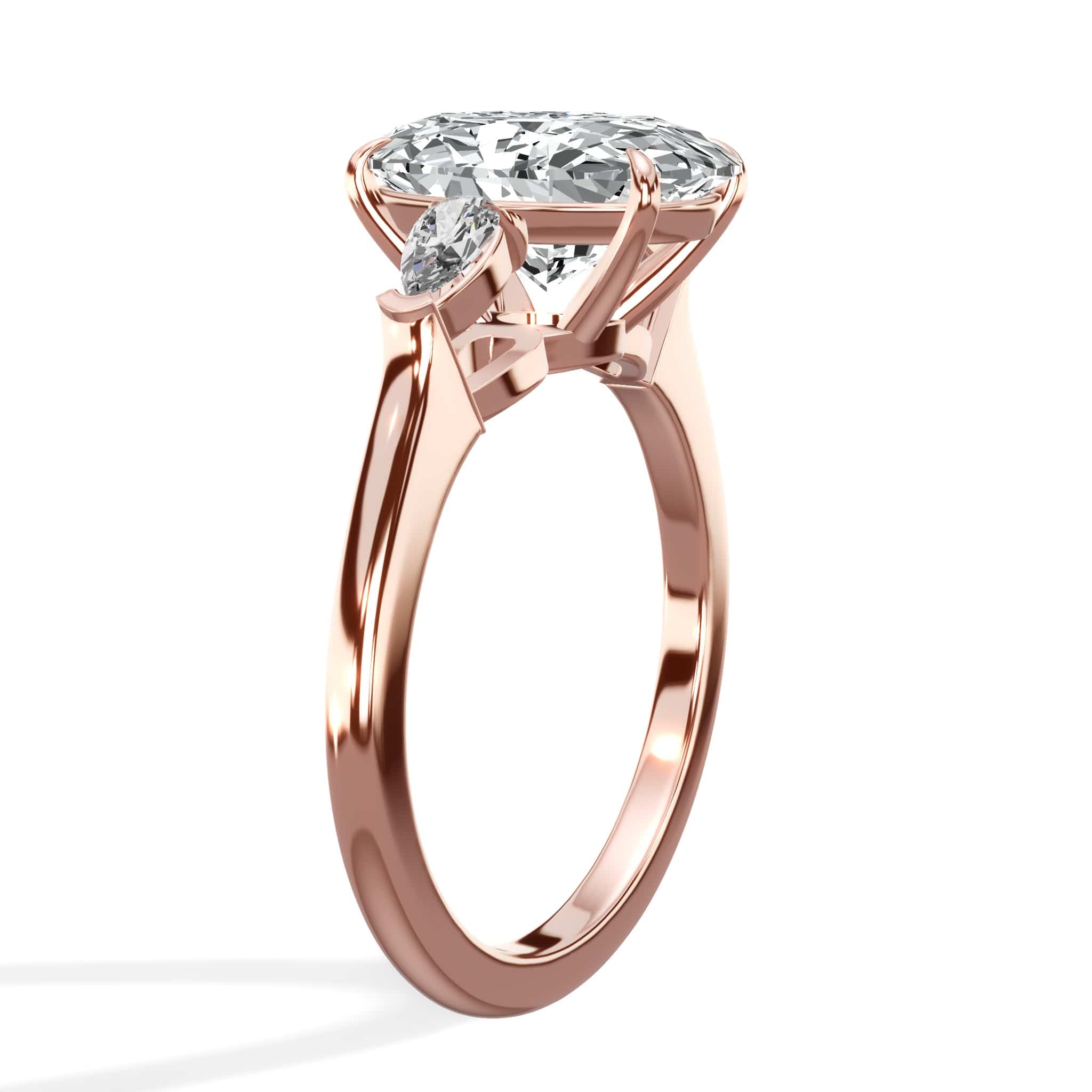 3.38 Carat Lab Grown Oval Cut with Pear Shaped Side Stones Diamond Engagement Ring in Rose Gold - Image 3