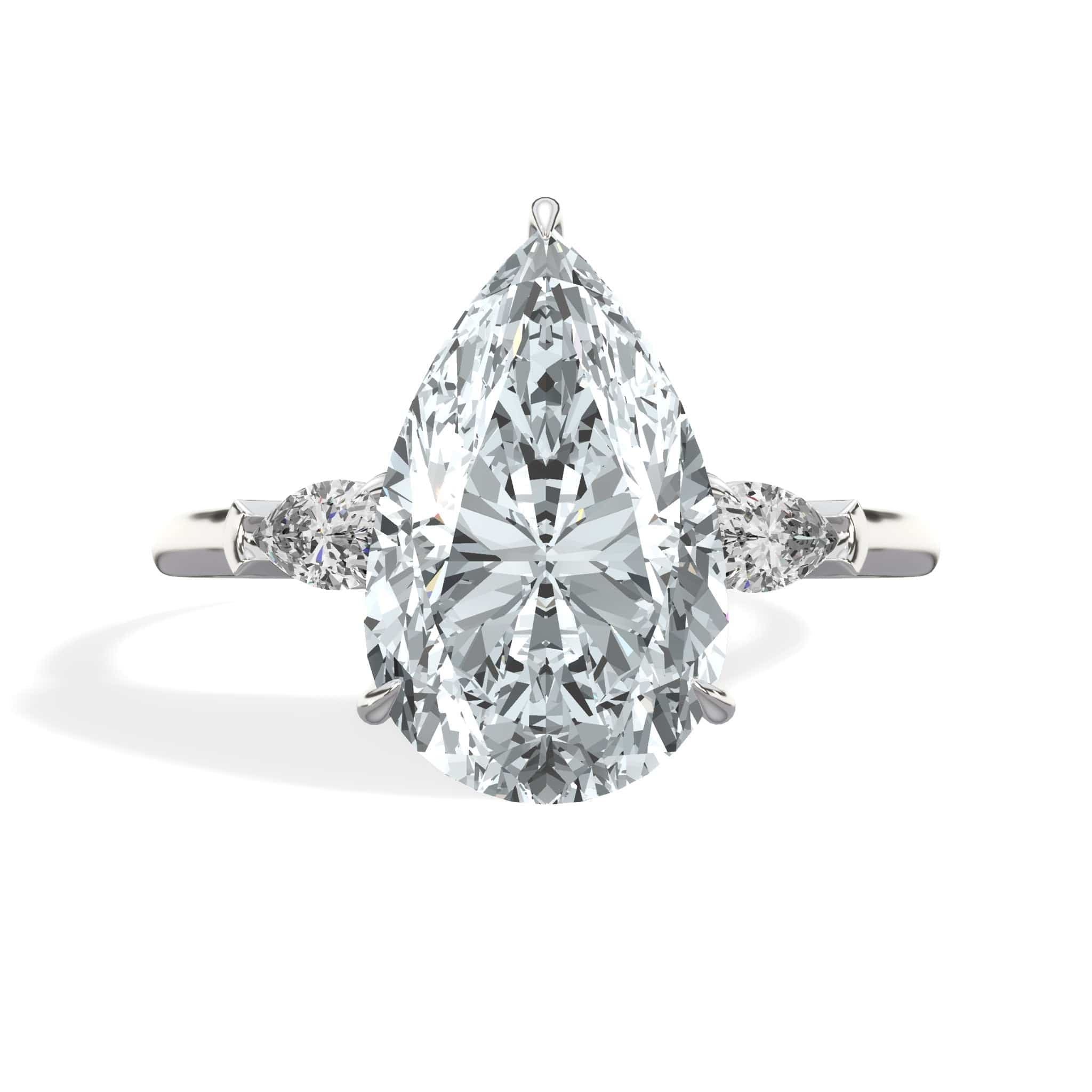 3.38 Carats Lab Grown Pear Shaped with Pear Shaped Side Stones Diamond Engagement Ring in White Gold
