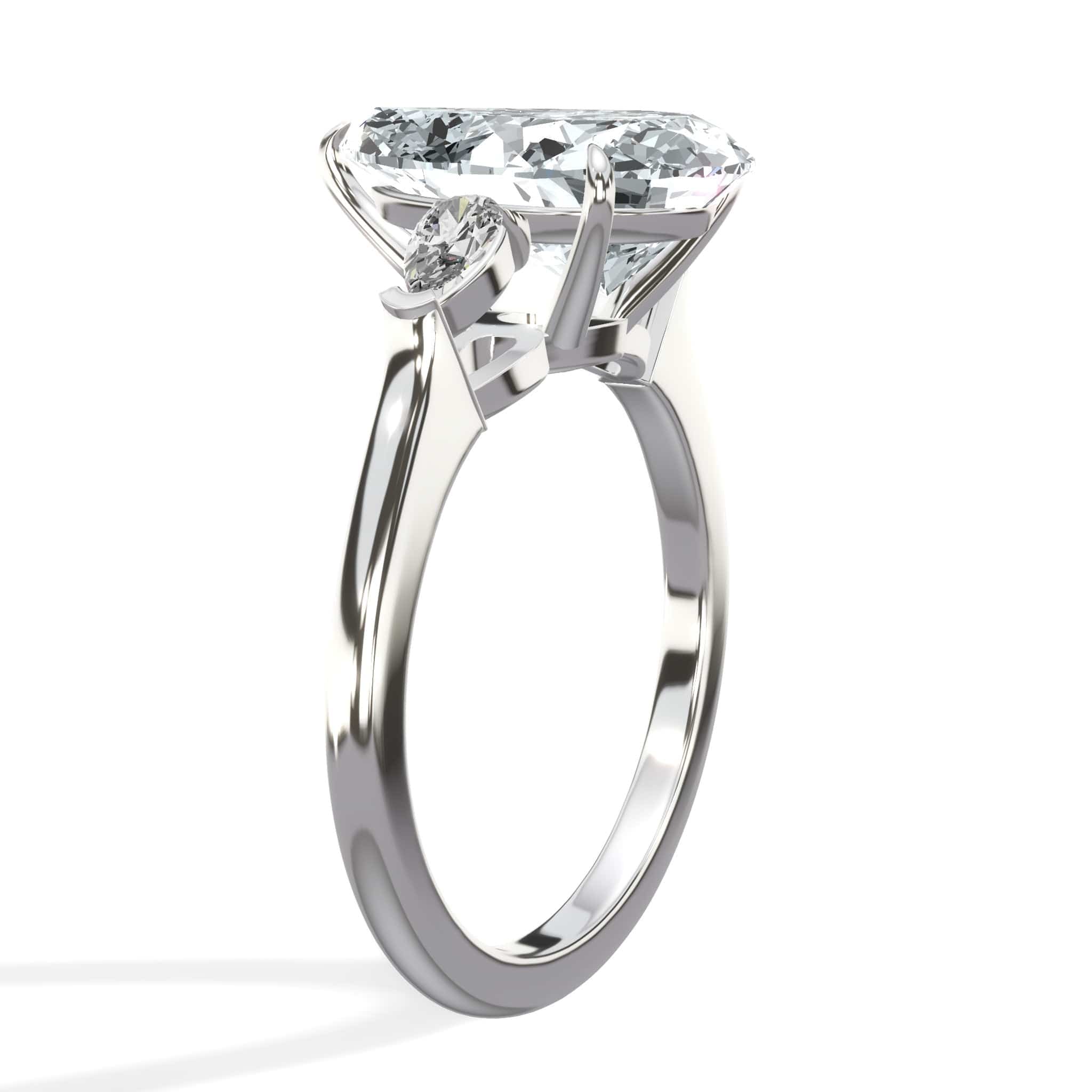 3.38 Carats Lab Grown Pear Shaped with Pear Shaped Side Stones Diamond Engagement Ring in White Gold - Image 2