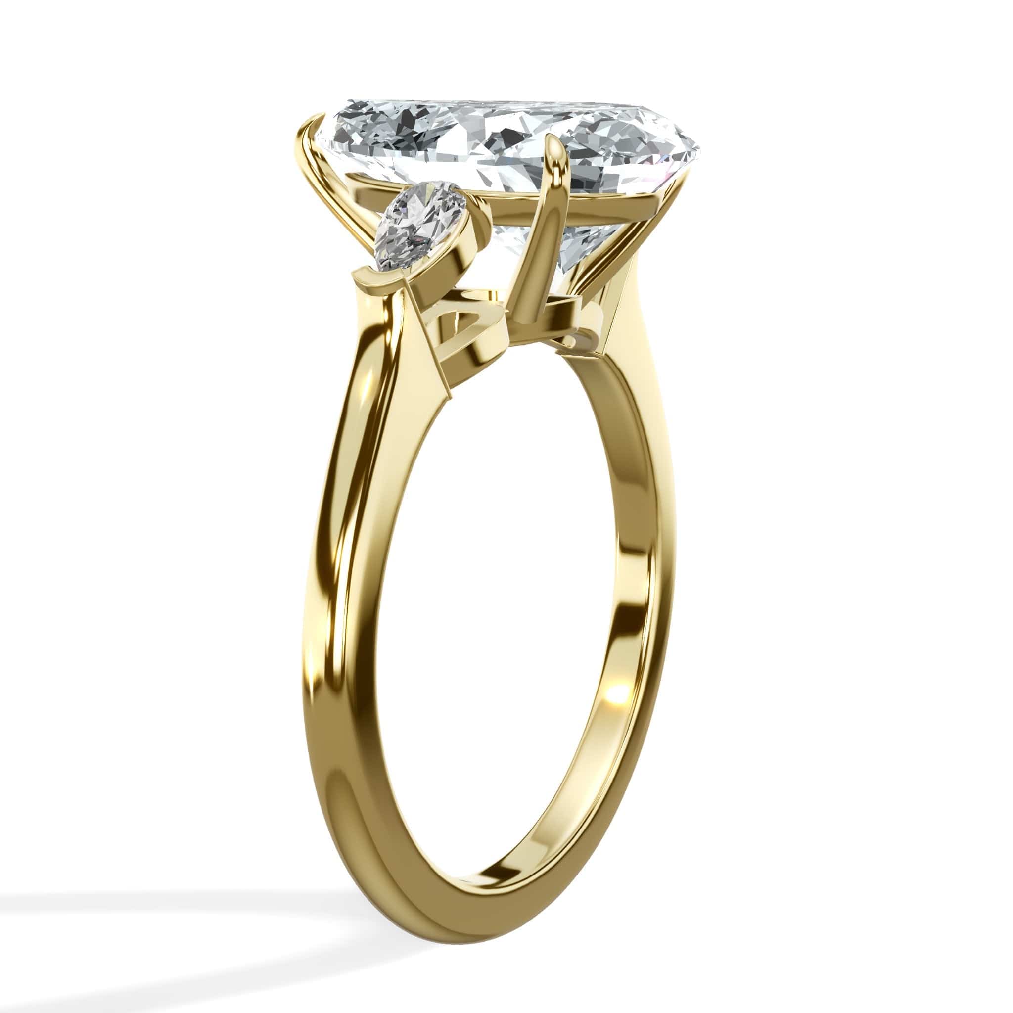 3 Carat Lab Grown Pear Shaped with Pear Shaped Side Stones Diamond Engagement Ring in Yellow Gold - Image 2