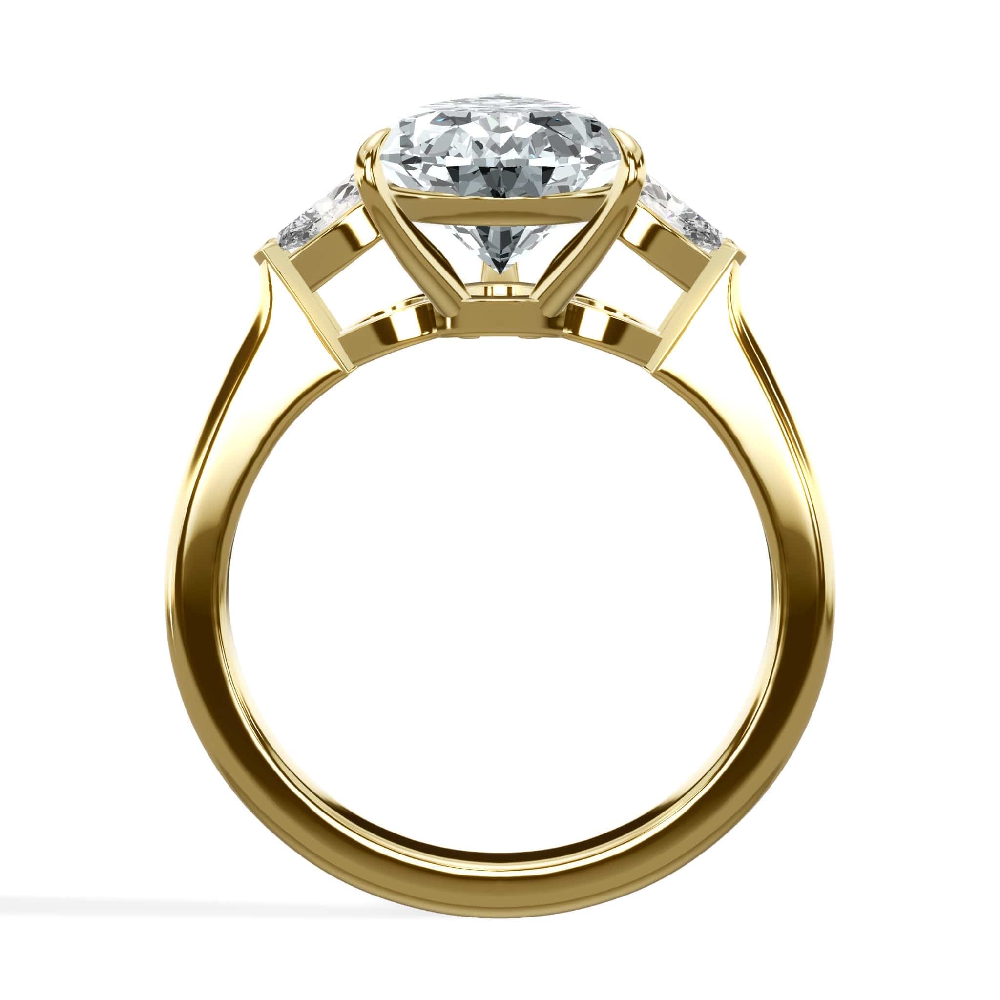 3 Carat Lab Grown Pear Shaped with Pear Shaped Side Stones Diamond Engagement Ring in Yellow Gold - Image 3