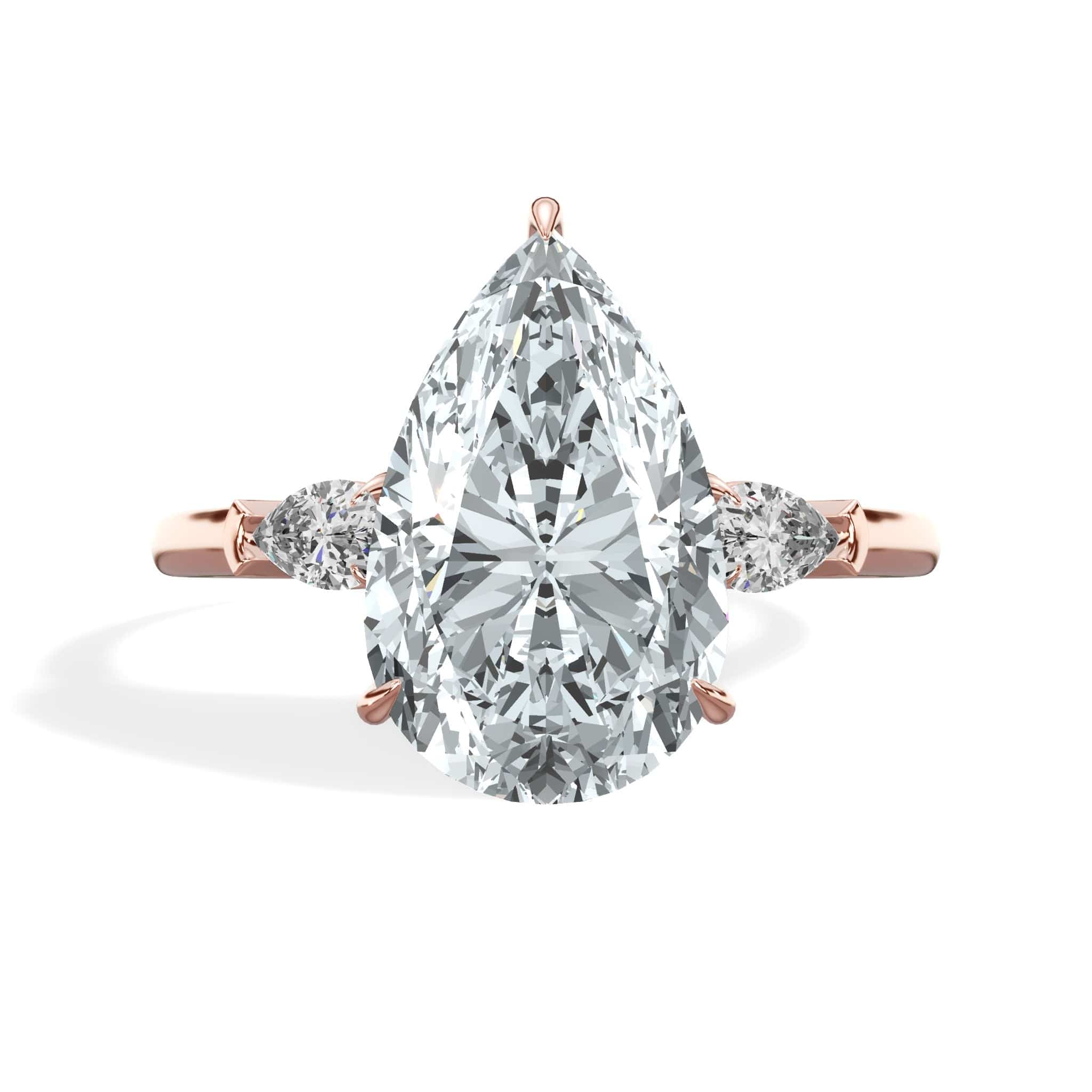 3.45 Carats Lab Grown Pear Shaped with Pear Shaped Side Stones Diamond Engagement Ring in Rose Gold