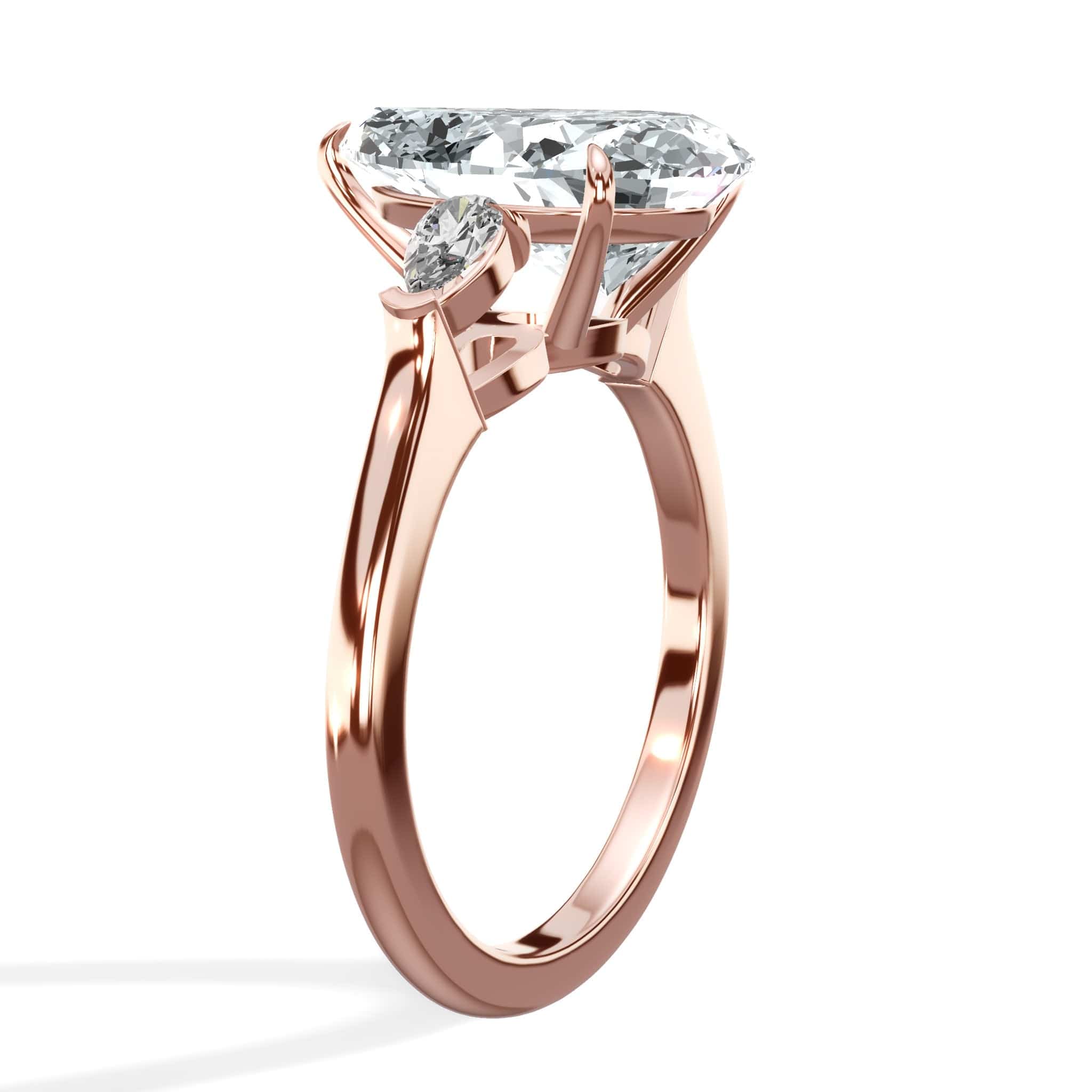 3.45 Carats Lab Grown Pear Shaped with Pear Shaped Side Stones Diamond Engagement Ring in Rose Gold - Image 2