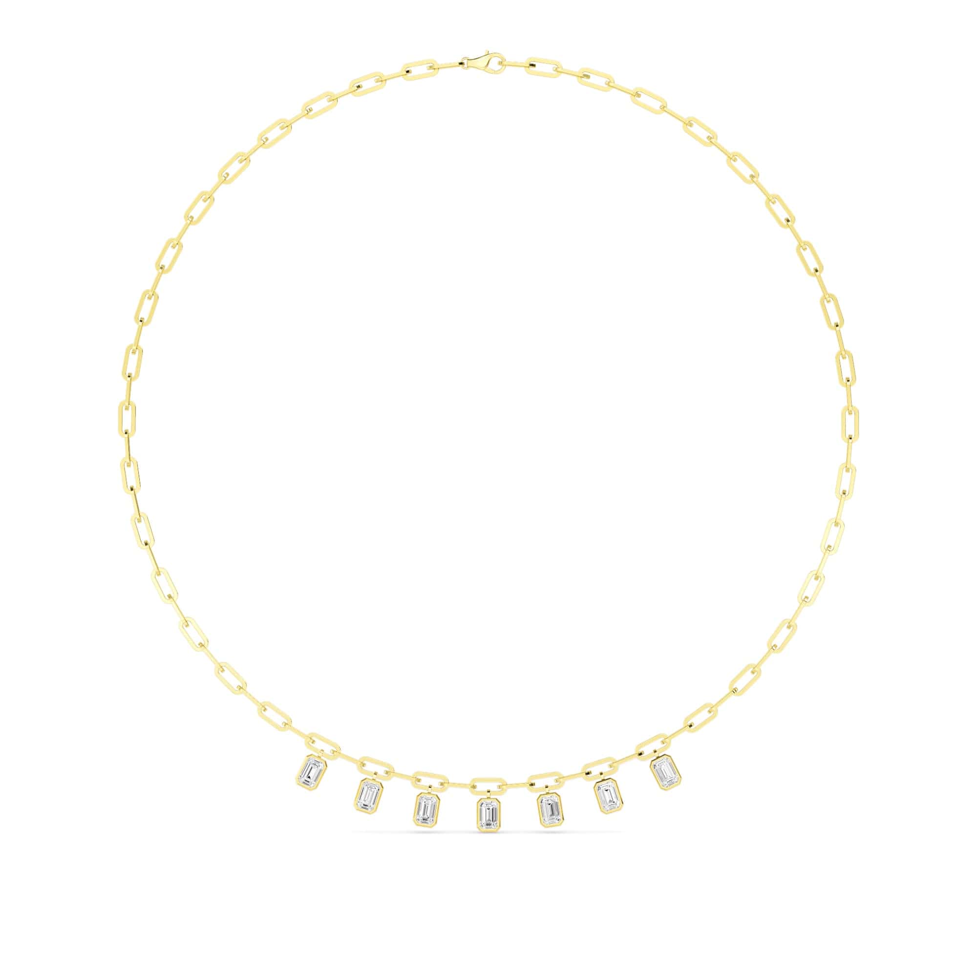 3.50 Carat Emerald Cut Lab Grown Diamond Paper Clip Bezel-Set Necklace