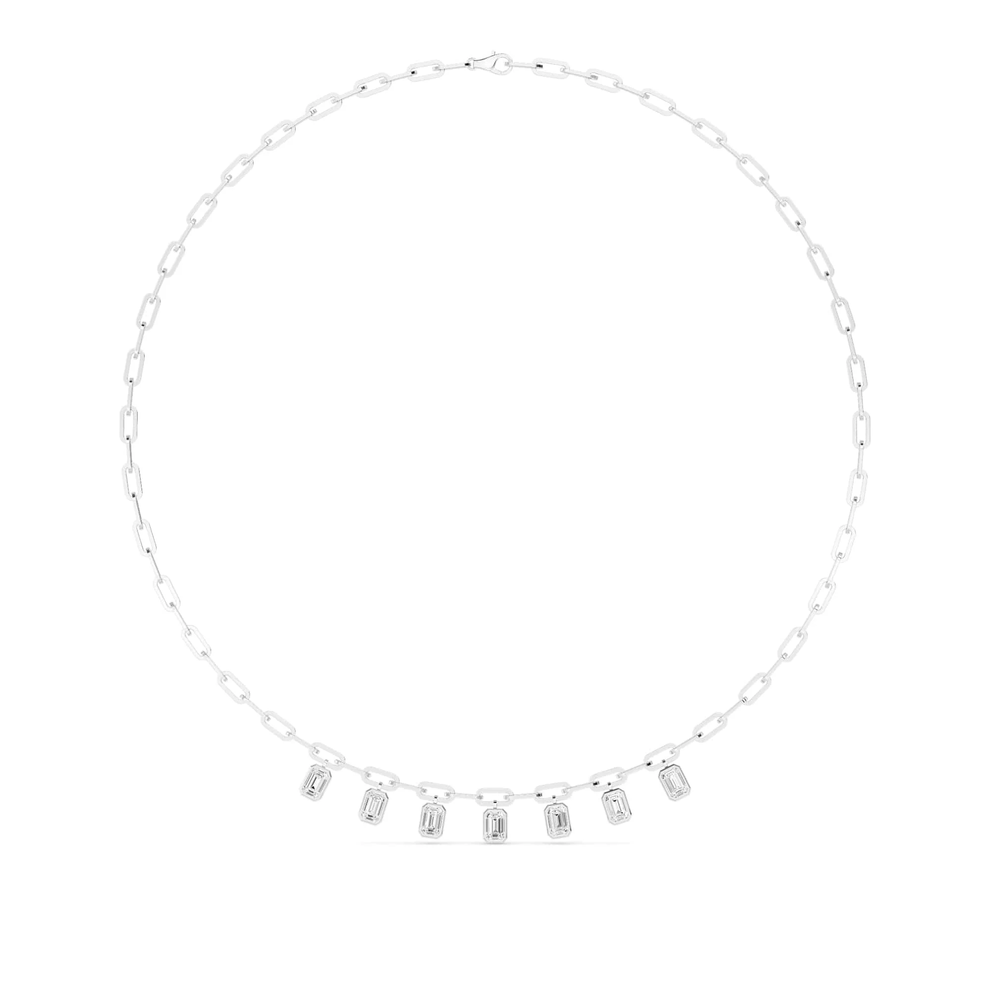 3.50 Carat Emerald Cut Lab Grown Diamond Paper Clip Bezel-Set Necklace - Image 4