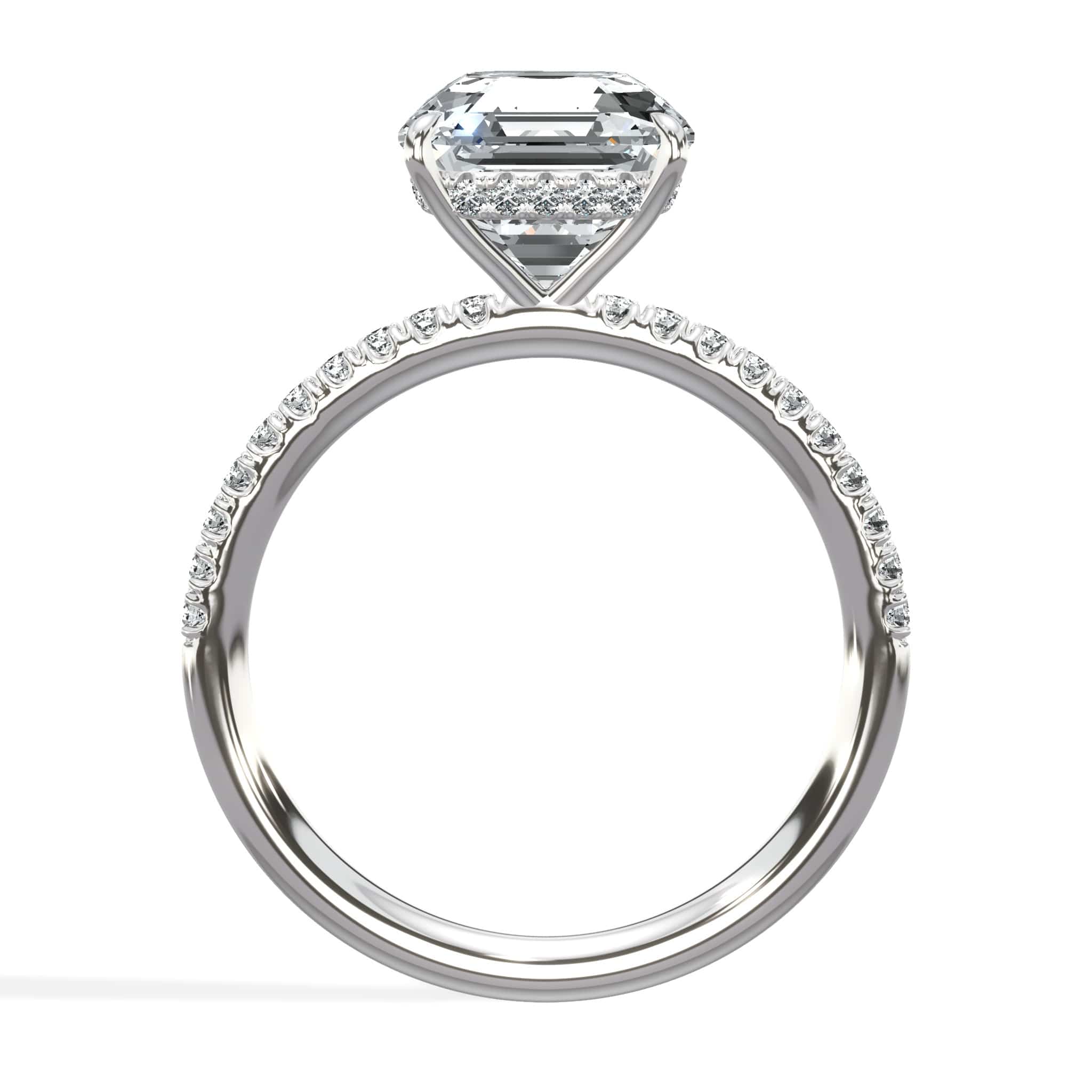 3 Carat Lab Grown Asscher Cut Micropaved Side Stones Hidden Halo Diamond Engagement Ring - Image 3