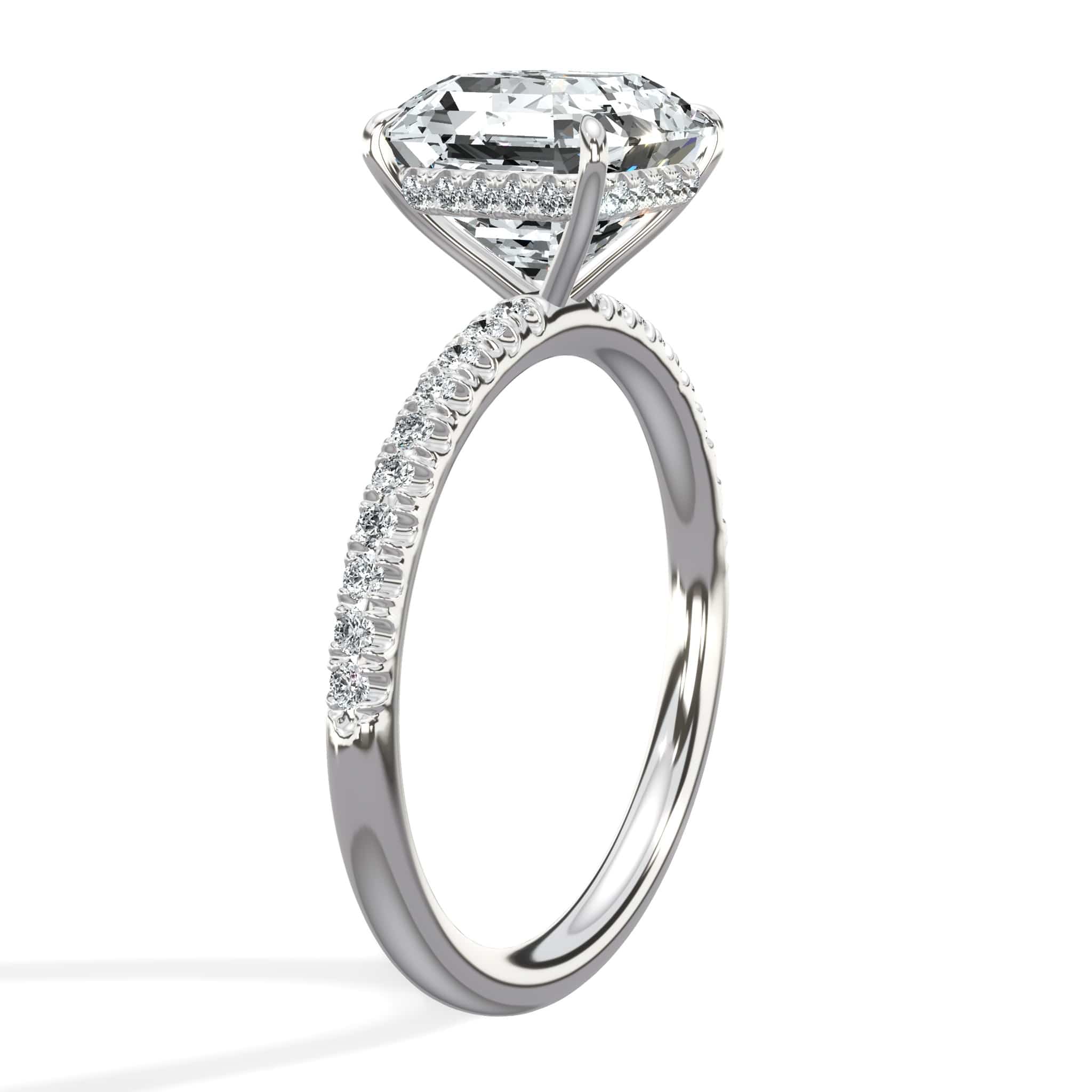 3 Carat Lab Grown Asscher Cut Micropaved Side Stones Hidden Halo Diamond Engagement Ring - Image 4