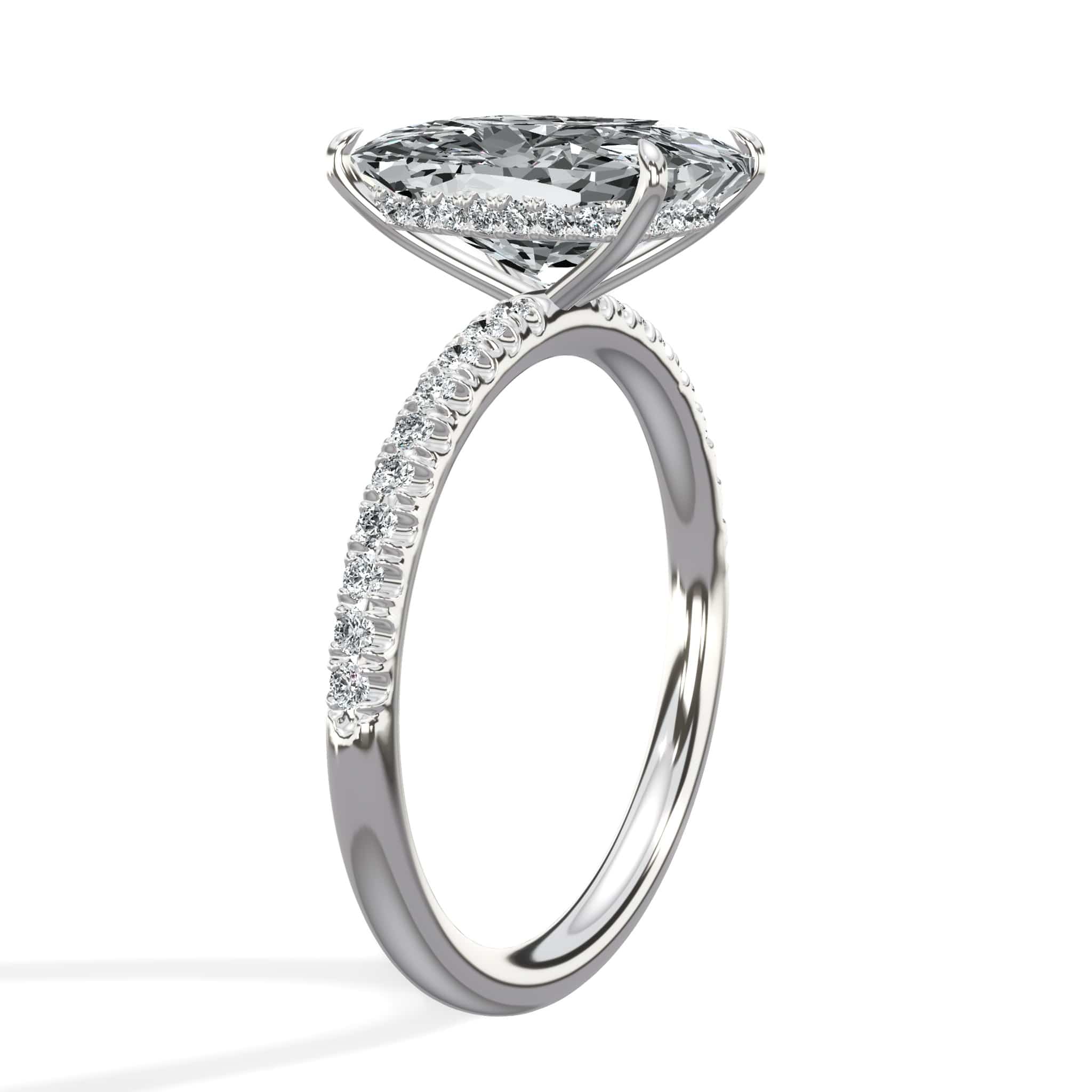 3.50 Carats Lab Grown Elongated Cushion Cut Micropaved Side Stones Hidden Halo Diamond Engagement Ring - Image 3