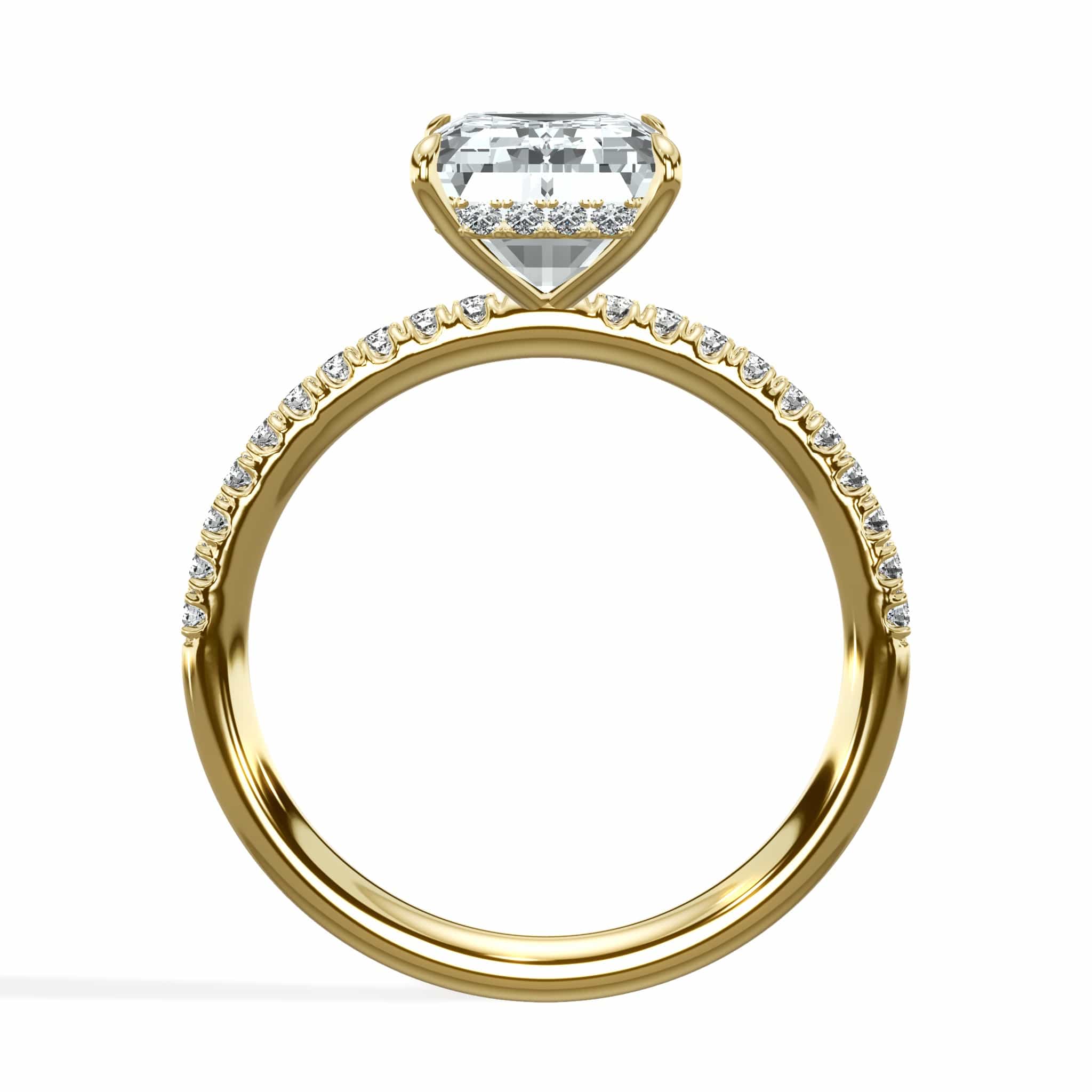 3.50 Carats Lab Grown Emerald Cut Micropaved Side Stones Hidden Halo Diamond Engagement Ring - Image 3