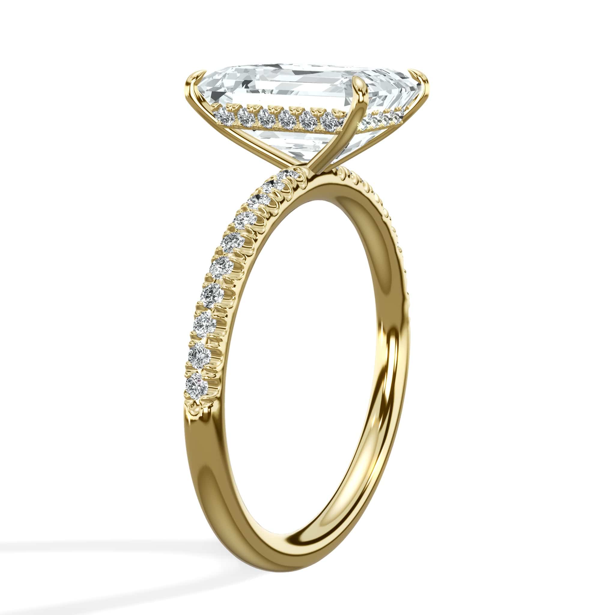 3.50 Carats Lab Grown Emerald Cut Micropaved Side Stones Hidden Halo Diamond Engagement Ring - Image 4