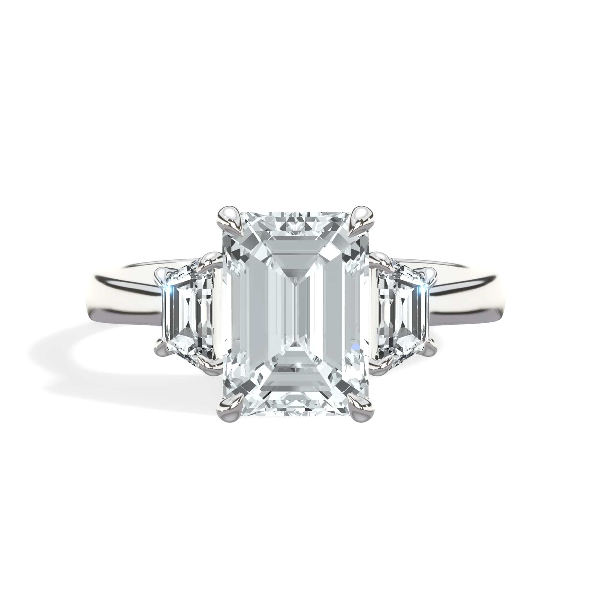 3.55 Carats Lab Grown Emerald Cut with Trapezoid Side Stones Diamond Engagement Ring