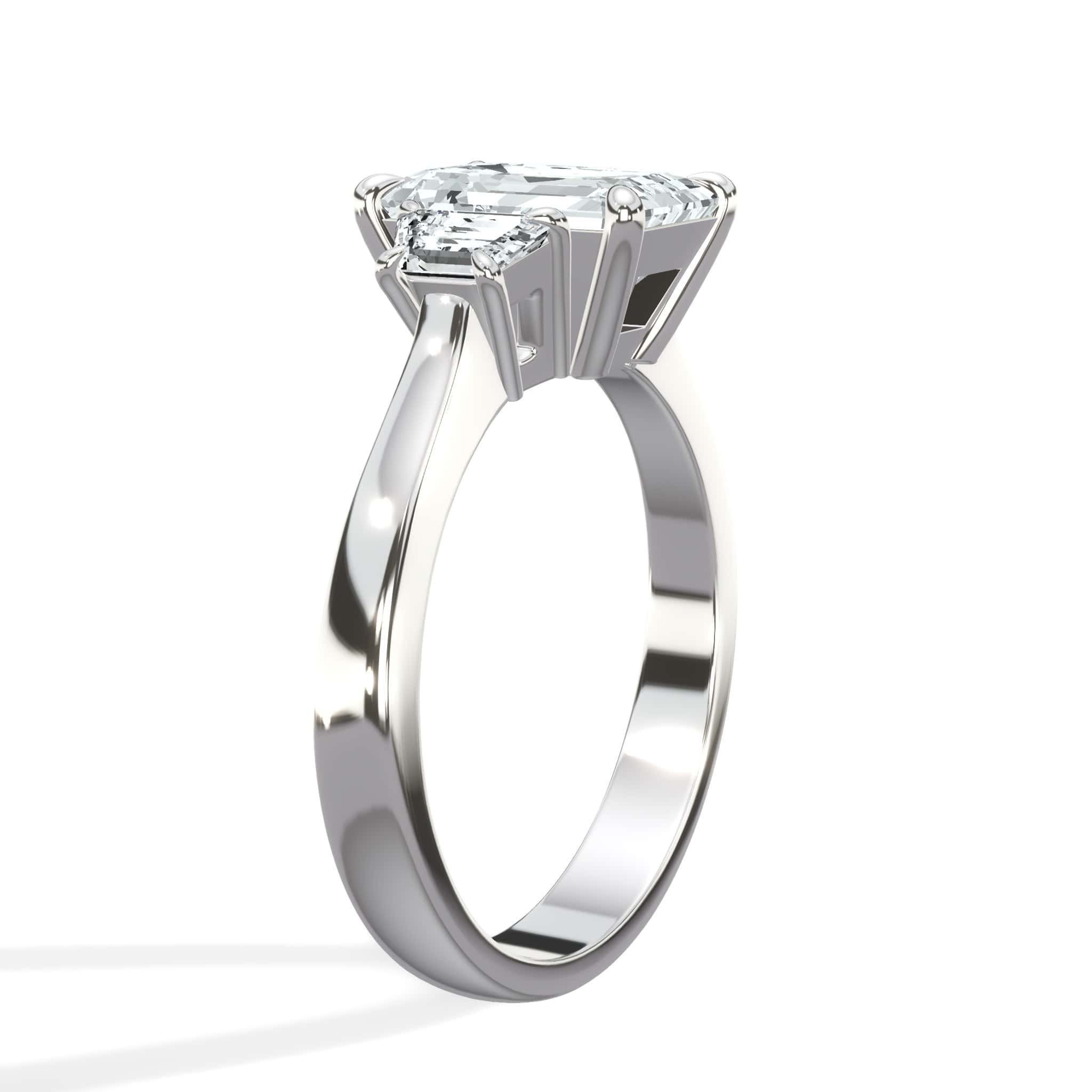 3.55 Carats Lab Grown Emerald Cut with Trapezoid Side Stones Diamond Engagement Ring - Image 4