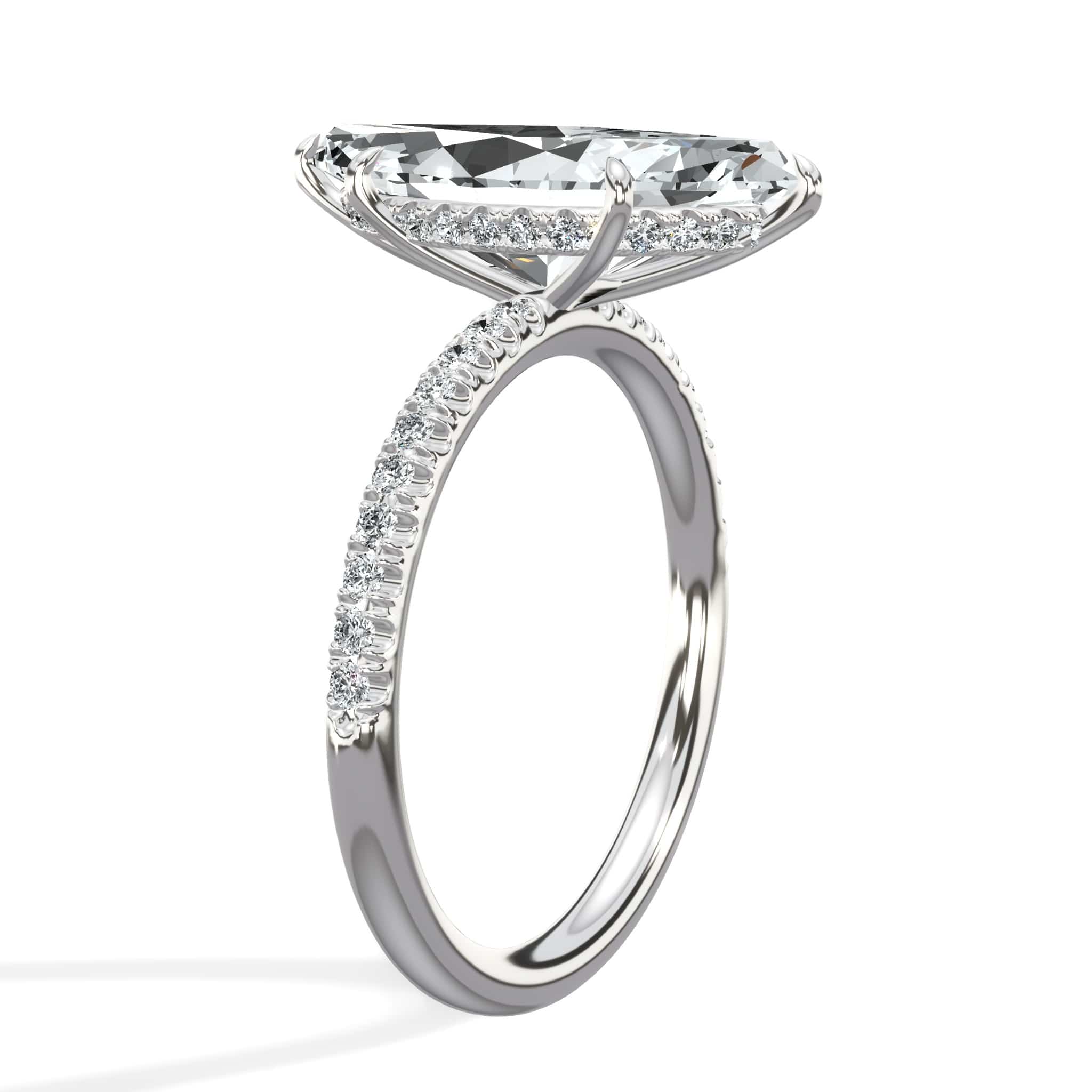 3.50 Carats Lab Grown Marquise Cut Micropaved Side Stones Hidden Halo Diamond Engagement Ring - Image 4