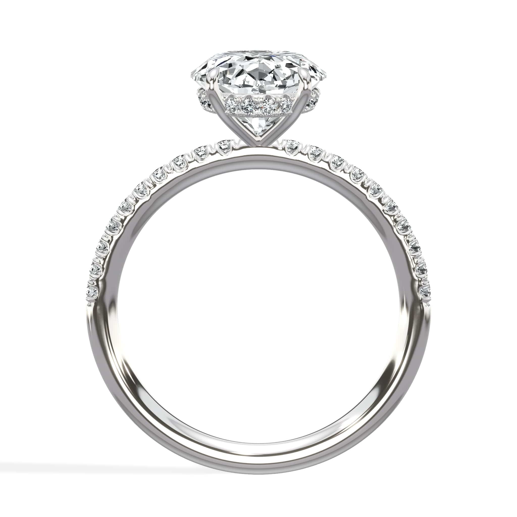 3.50 Carats Lab Grown Oval Cut Micropaved Side Stones Hidden Halo Diamond Engagement Ring - Image 3