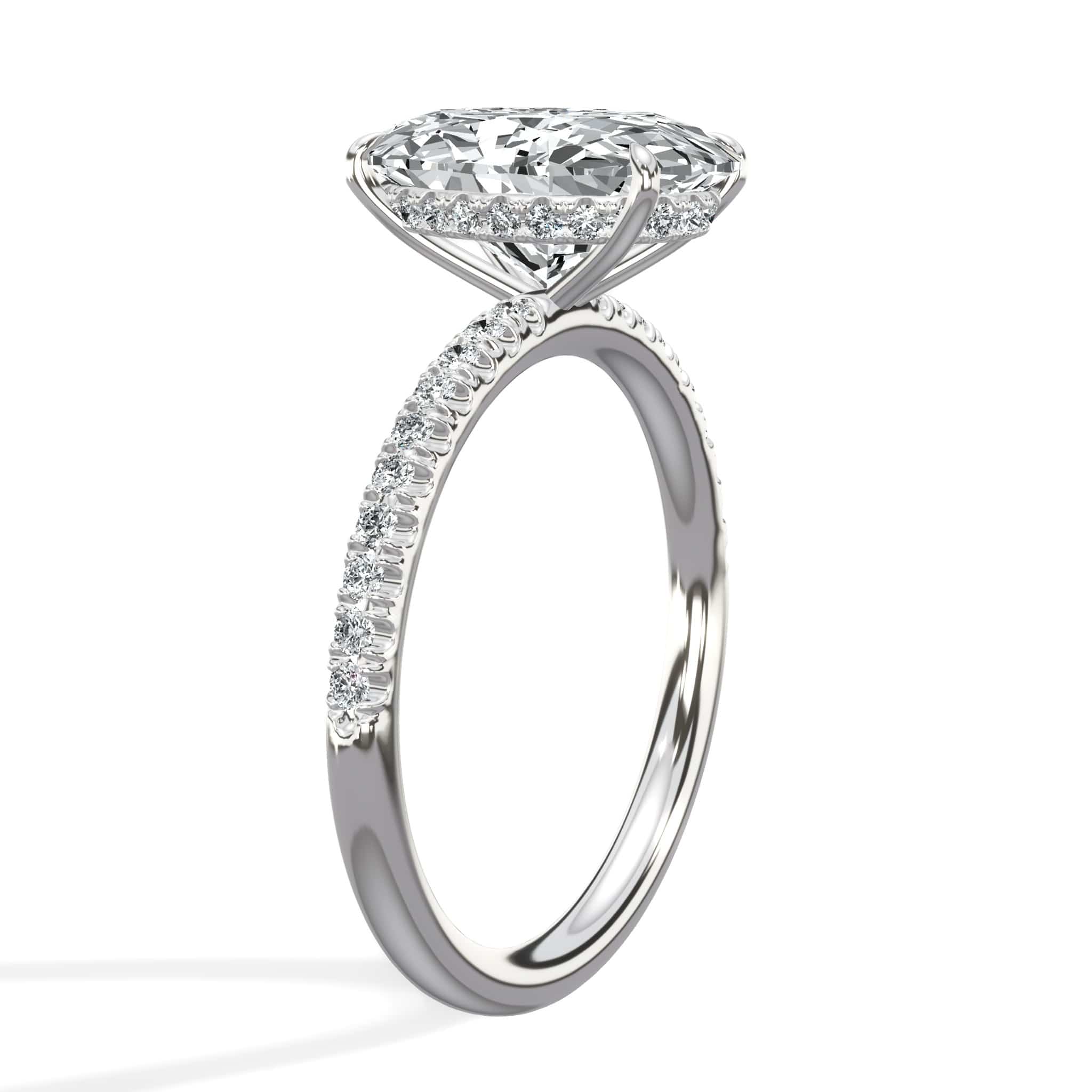 3.50 Carats Lab Grown Oval Cut Micropaved Side Stones Hidden Halo Diamond Engagement Ring - Image 4