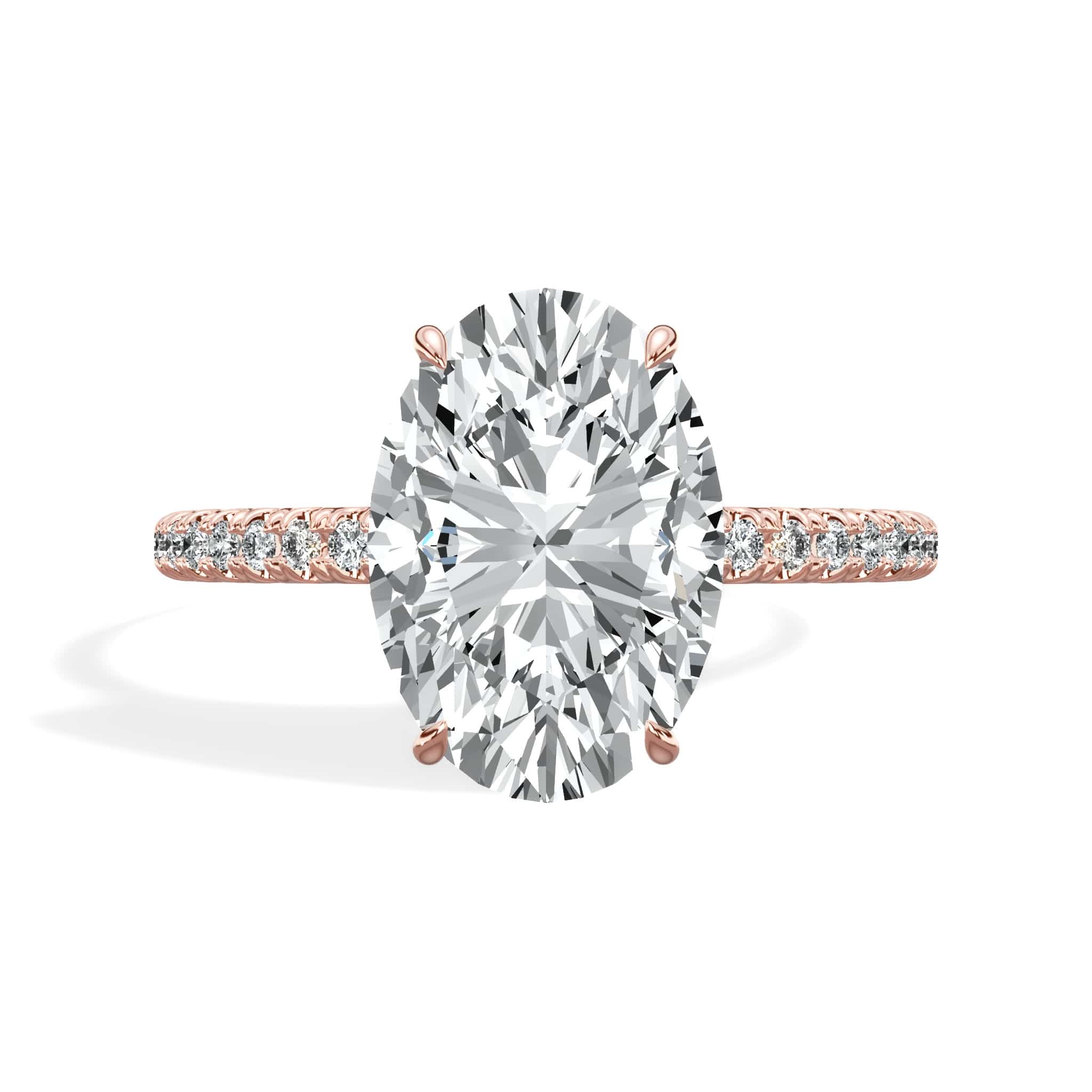 3.50 Carats Lab Grown Oval Cut Micropaved Side Stones Hidden Halo Diamond Engagement Ring