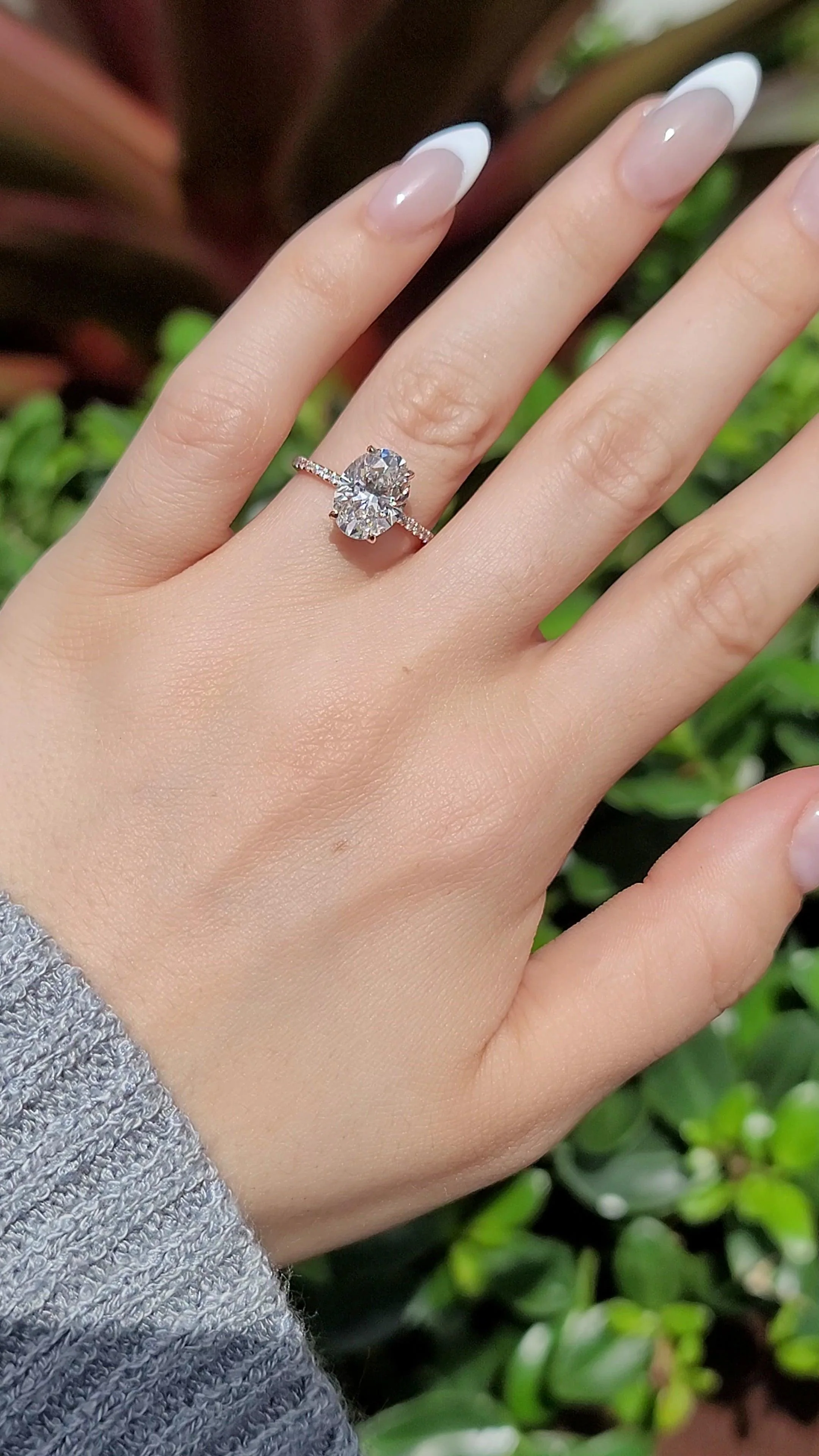 3.50 Carats Lab Grown Oval Cut Micropaved Side Stones Hidden Halo Diamond Engagement Ring - Image 2