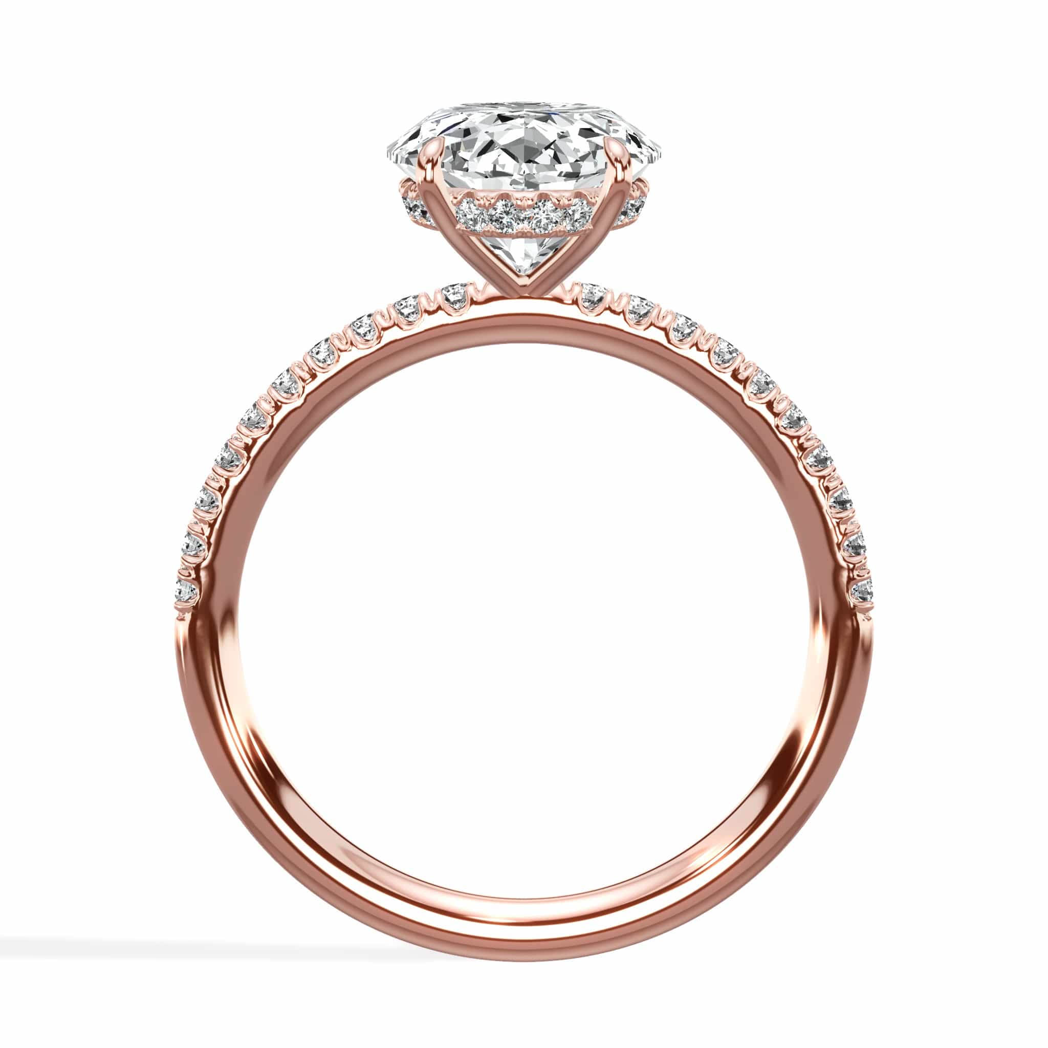 3.50 Carats Lab Grown Oval Cut Micropaved Side Stones Hidden Halo Diamond Engagement Ring - Image 3