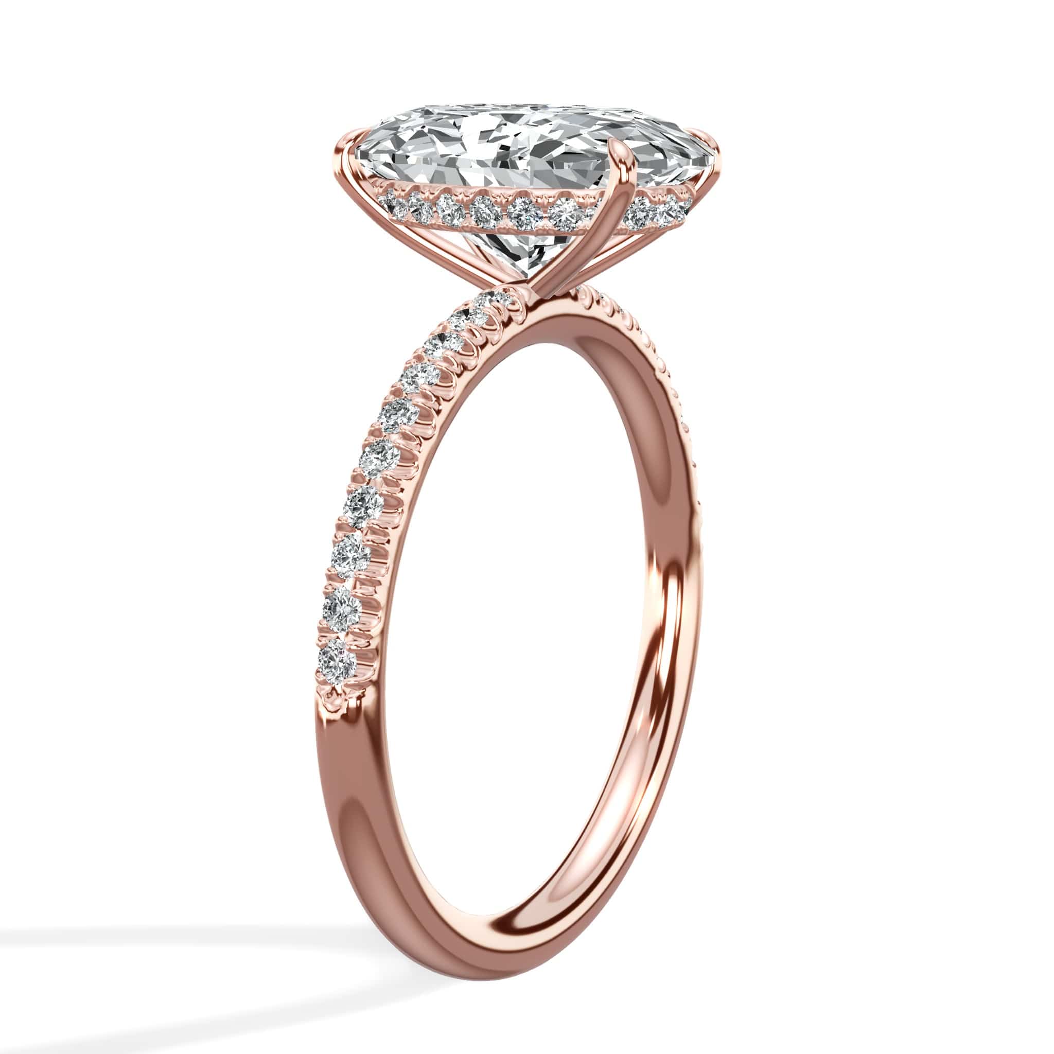 3.50 Carats Lab Grown Oval Cut Micropaved Side Stones Hidden Halo Diamond Engagement Ring - Image 4