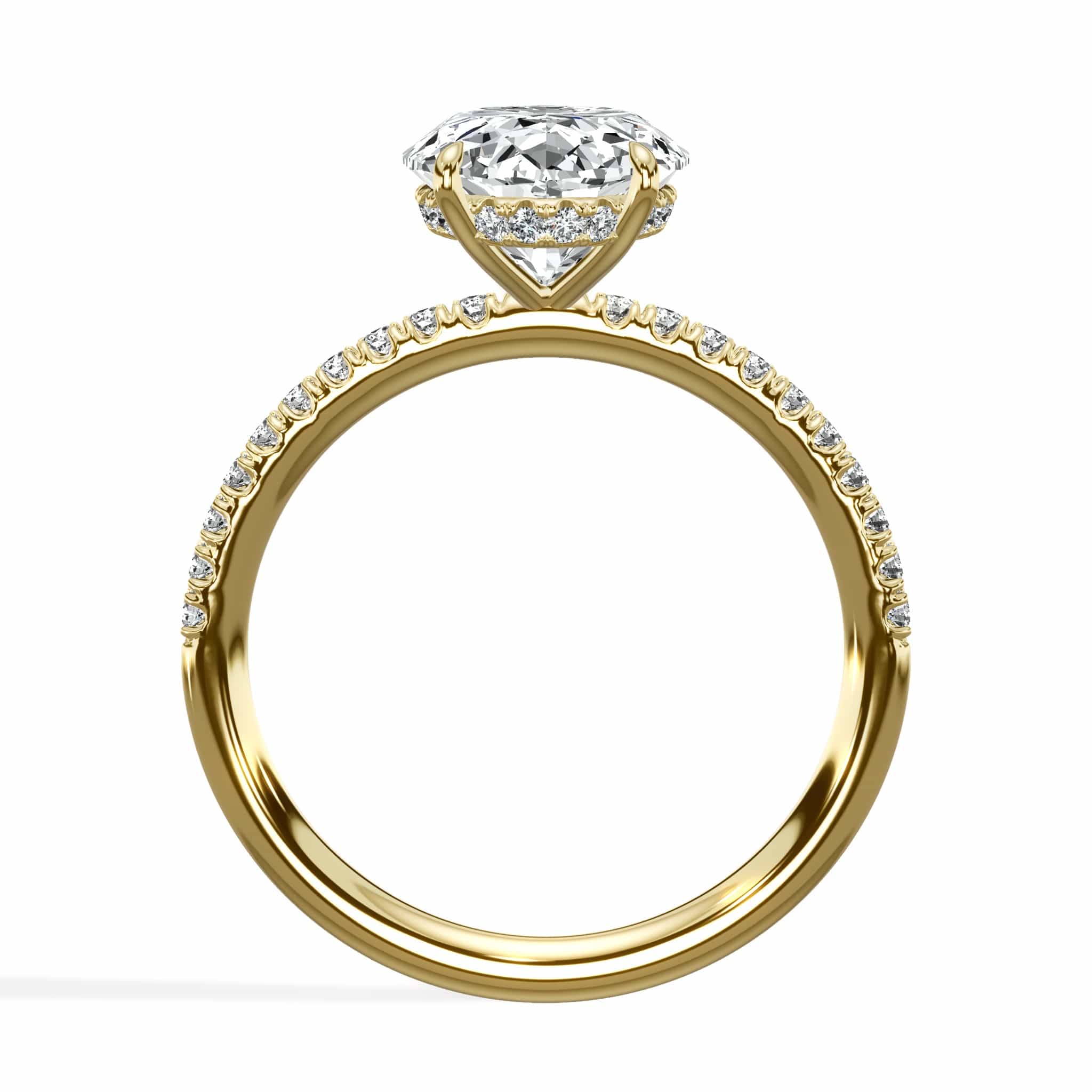 3.50 Carats Lab Grown Oval Cut Micropaved Side Stones Hidden Halo Diamond Engagement Ring Yellow Gold - Image 3