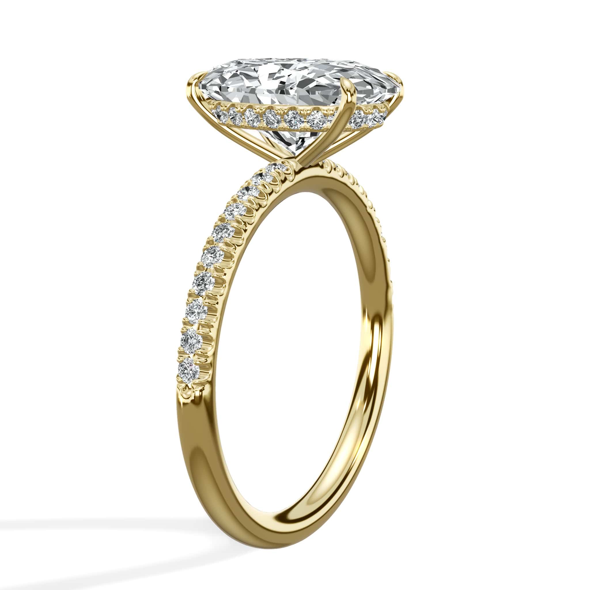 3.50 Carats Lab Grown Oval Cut Micropaved Side Stones Hidden Halo Diamond Engagement Ring Yellow Gold - Image 4