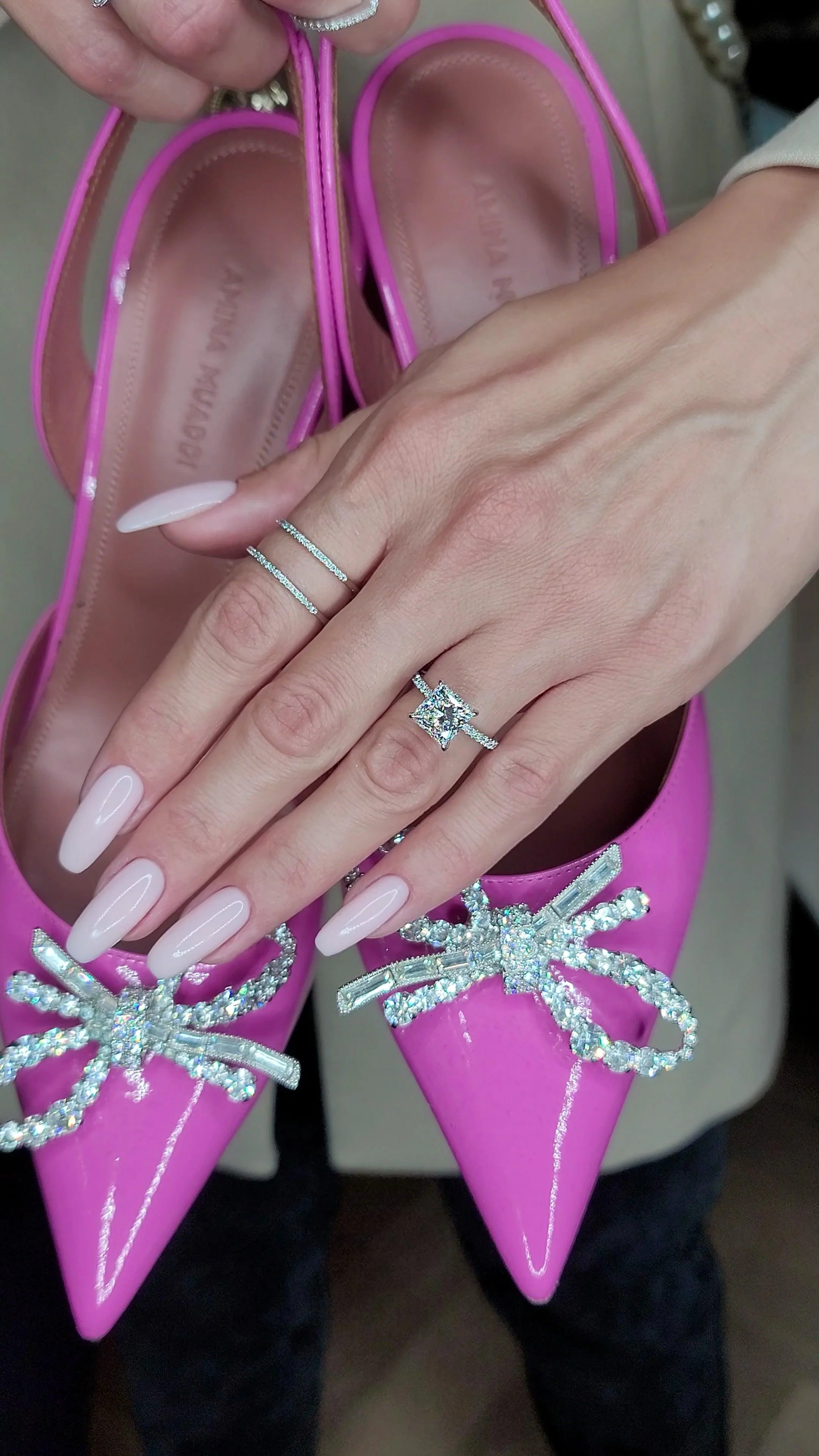 3.50 Carat Lab Grown Princess Cut Micropaved Side Stones Hidden Halo Diamond Engagement Ring - Image 3