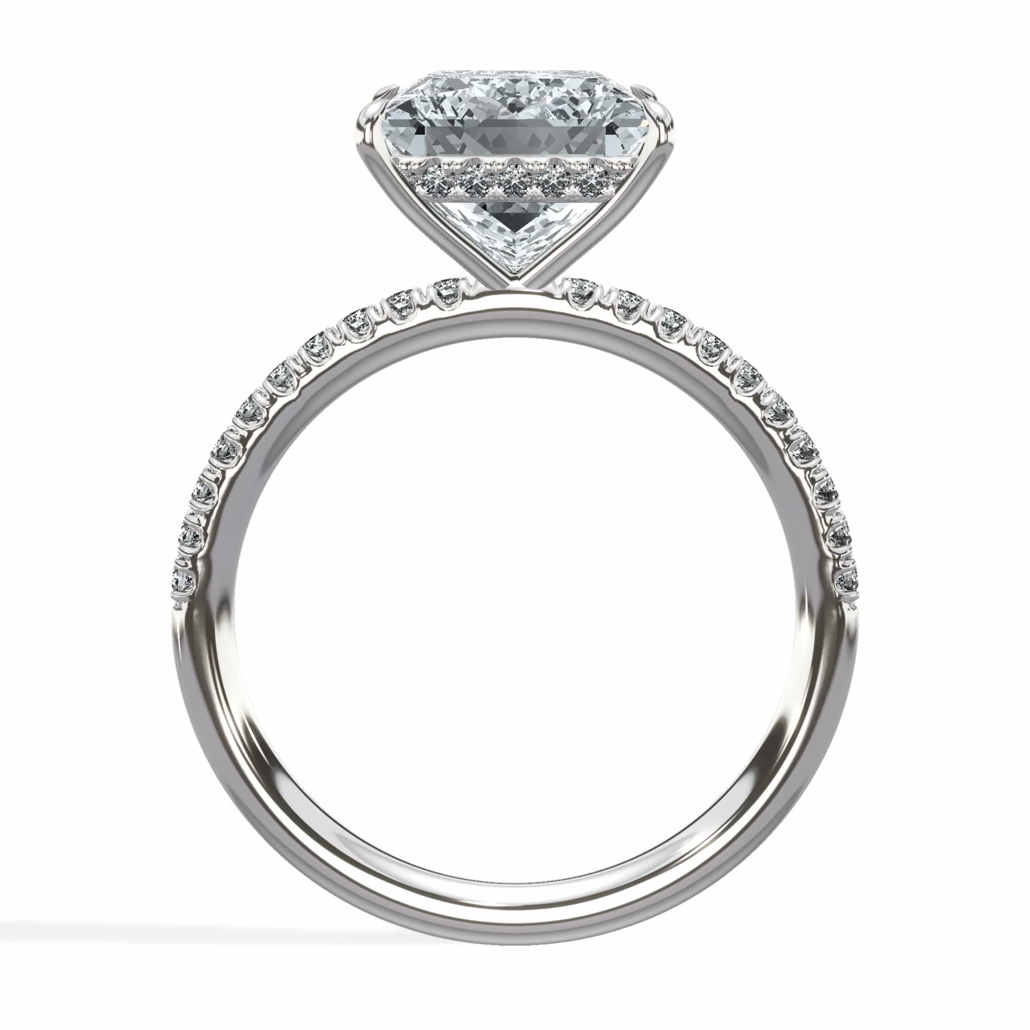3.50 Carat Lab Grown Princess Cut Micropaved Side Stones Hidden Halo Diamond Engagement Ring - Image 6