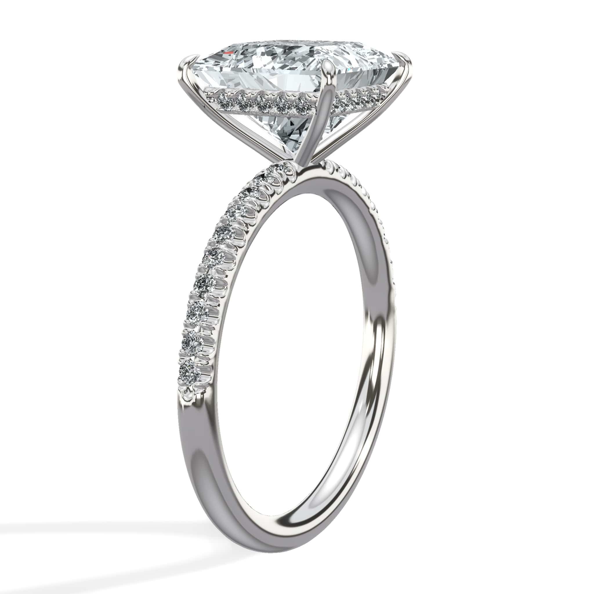 3.50 Carat Lab Grown Princess Cut Micropaved Side Stones Hidden Halo Diamond Engagement Ring - Image 7