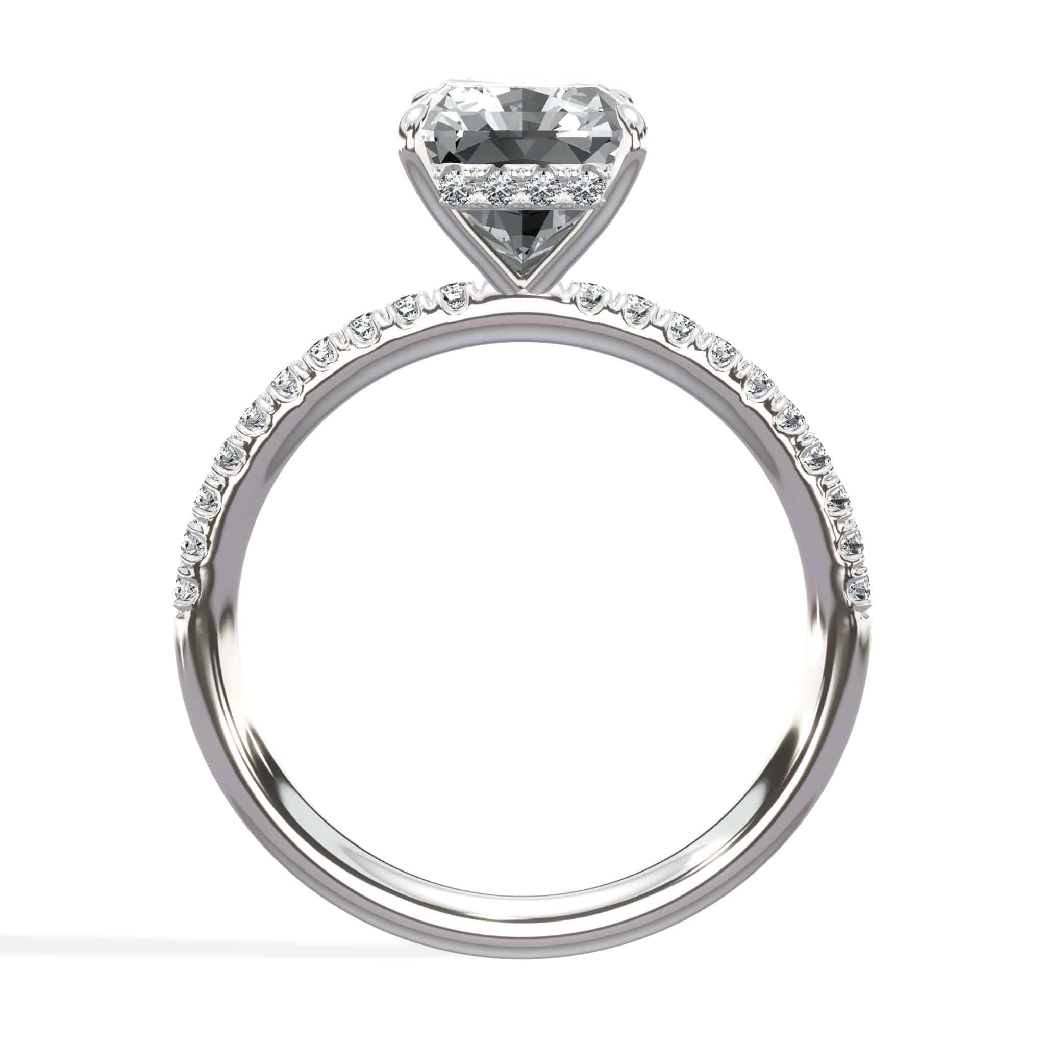 3.50 Carats Lab Grown Radiant Cut Micropaved Side Stones Hidden Halo Diamond Engagement Ring - Image 3
