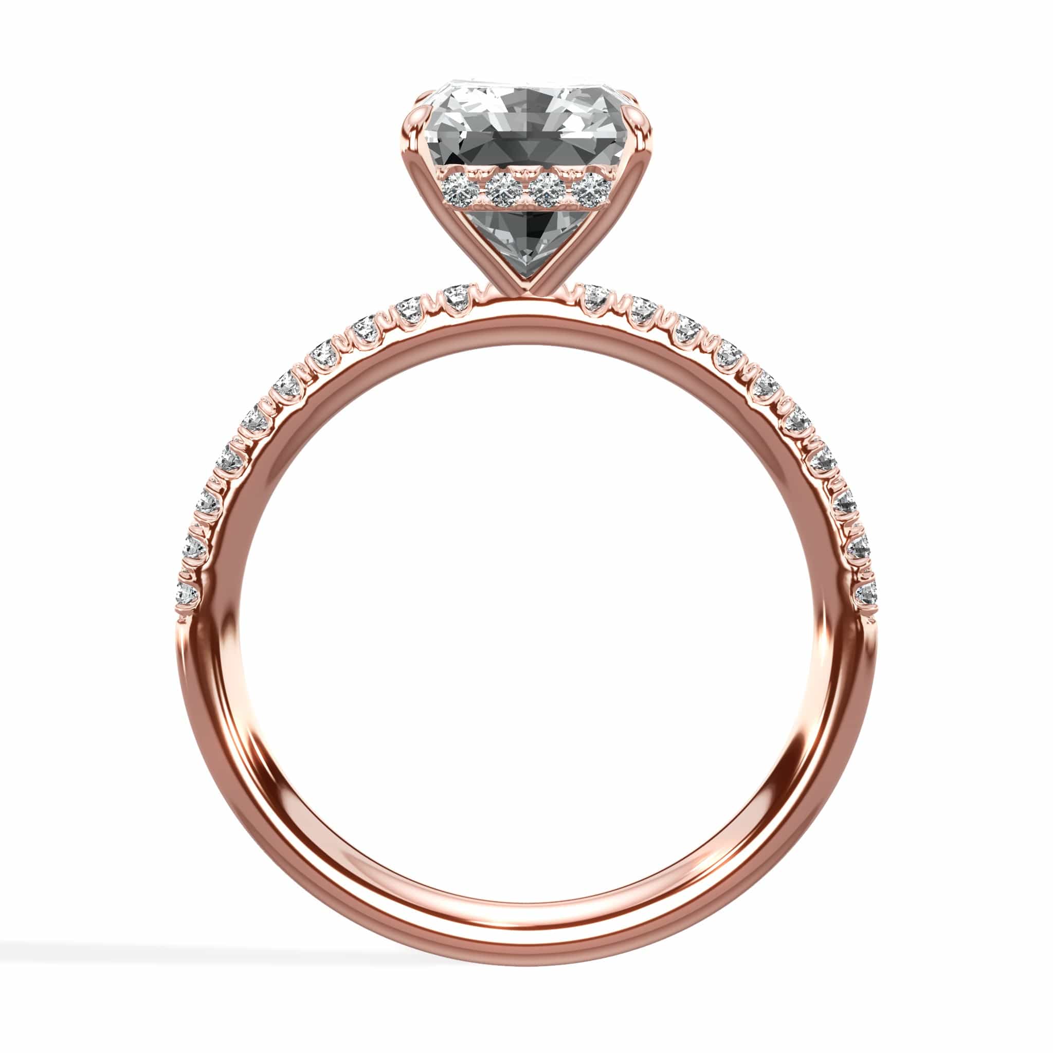 3.50 Carats Lab Grown Radiant Cut Micropaved Side Stones Hidden Halo Diamond Engagement Ring Rose Gold - Image 2