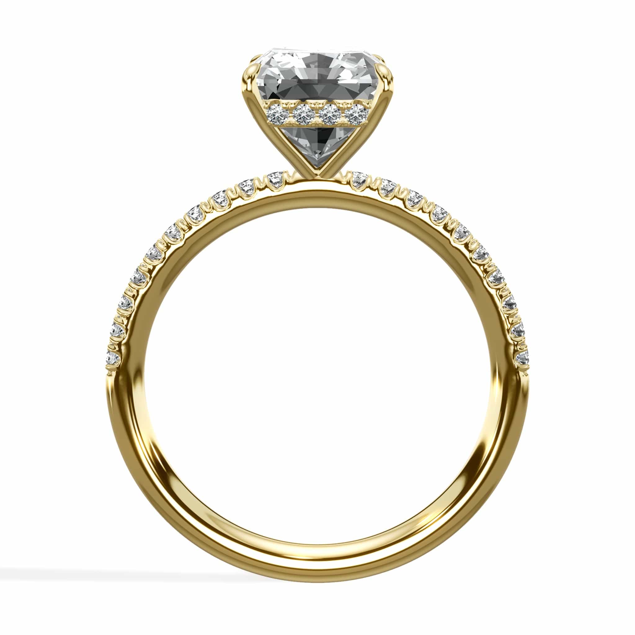 3.50 Carats Lab Grown Radiant Cut Micropaved Side Stones Hidden Halo Diamond Engagement Ring - Image 3
