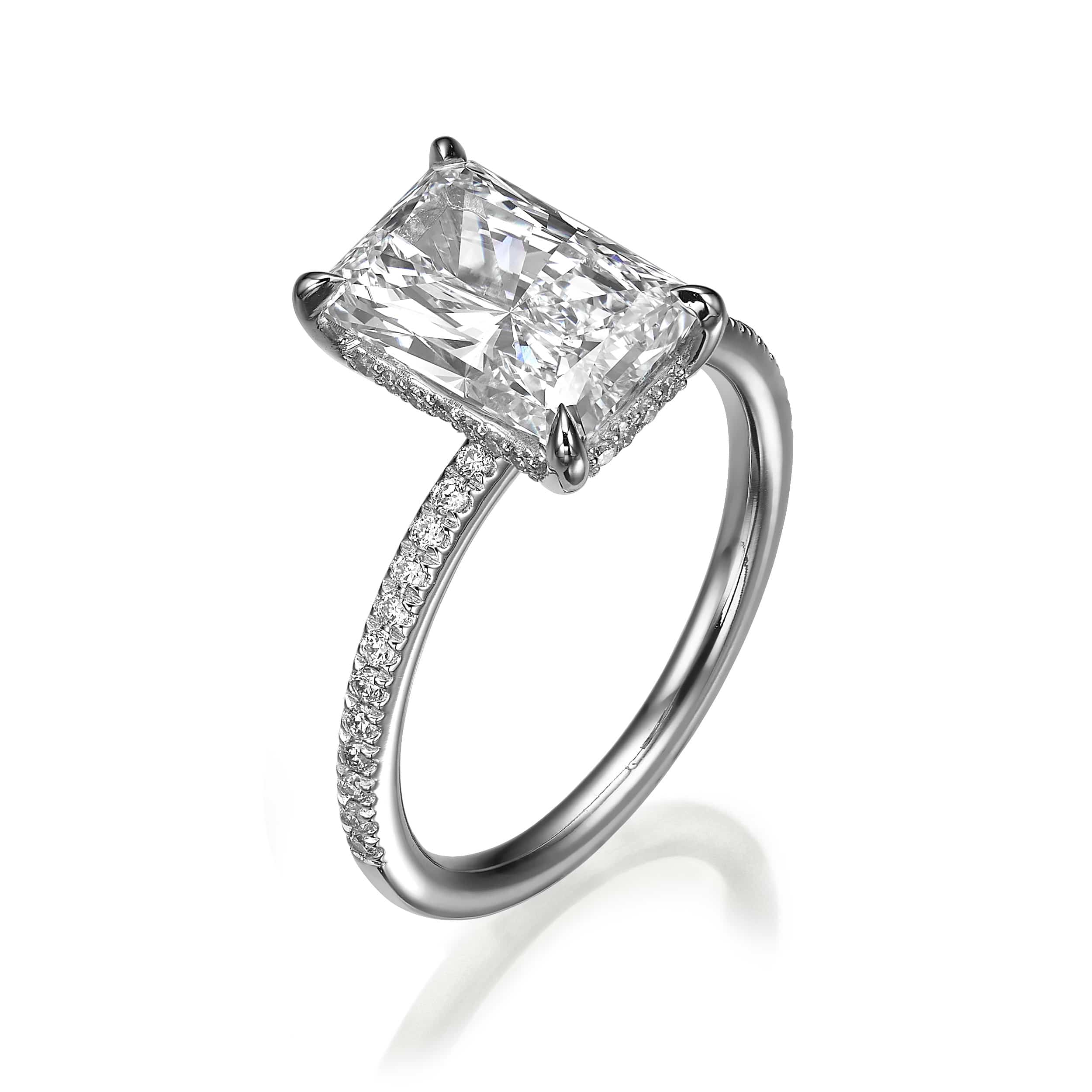 3.52 Carats Elongated Radiant Cut Micropaved Side Stones Hidden Halo Diamond Engagement Ring - Image 5