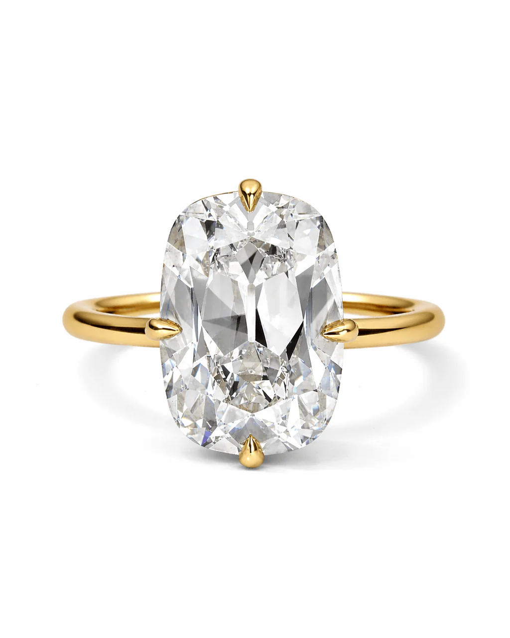 3.72 Carat Lab Grown Elongated Old Mine Cut Diamond Compass Solitaire Engagement Ring