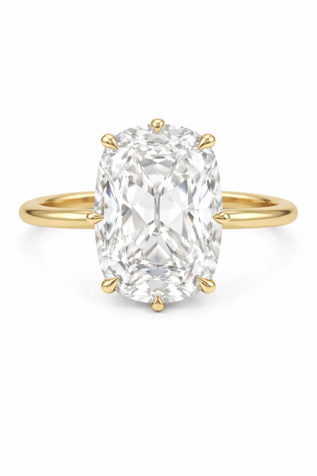 3.84 Carat Lab Grown Elongated Old Mine Cut Diamond Solitaire Engagement Ring