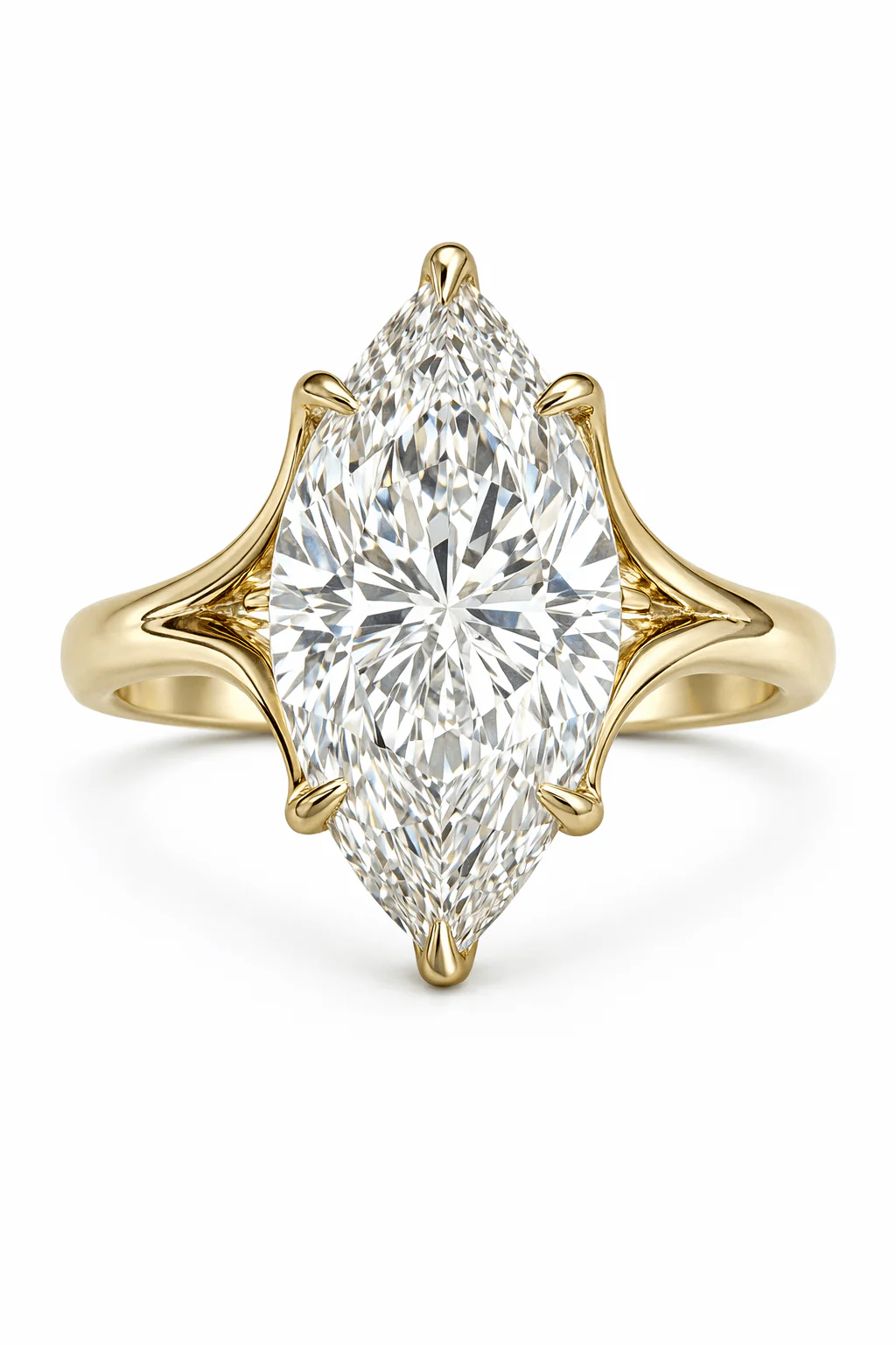 3 Carat Lab Grown Marquise Cut Diamond Split Shank Floral Solitaire Engagement Ring